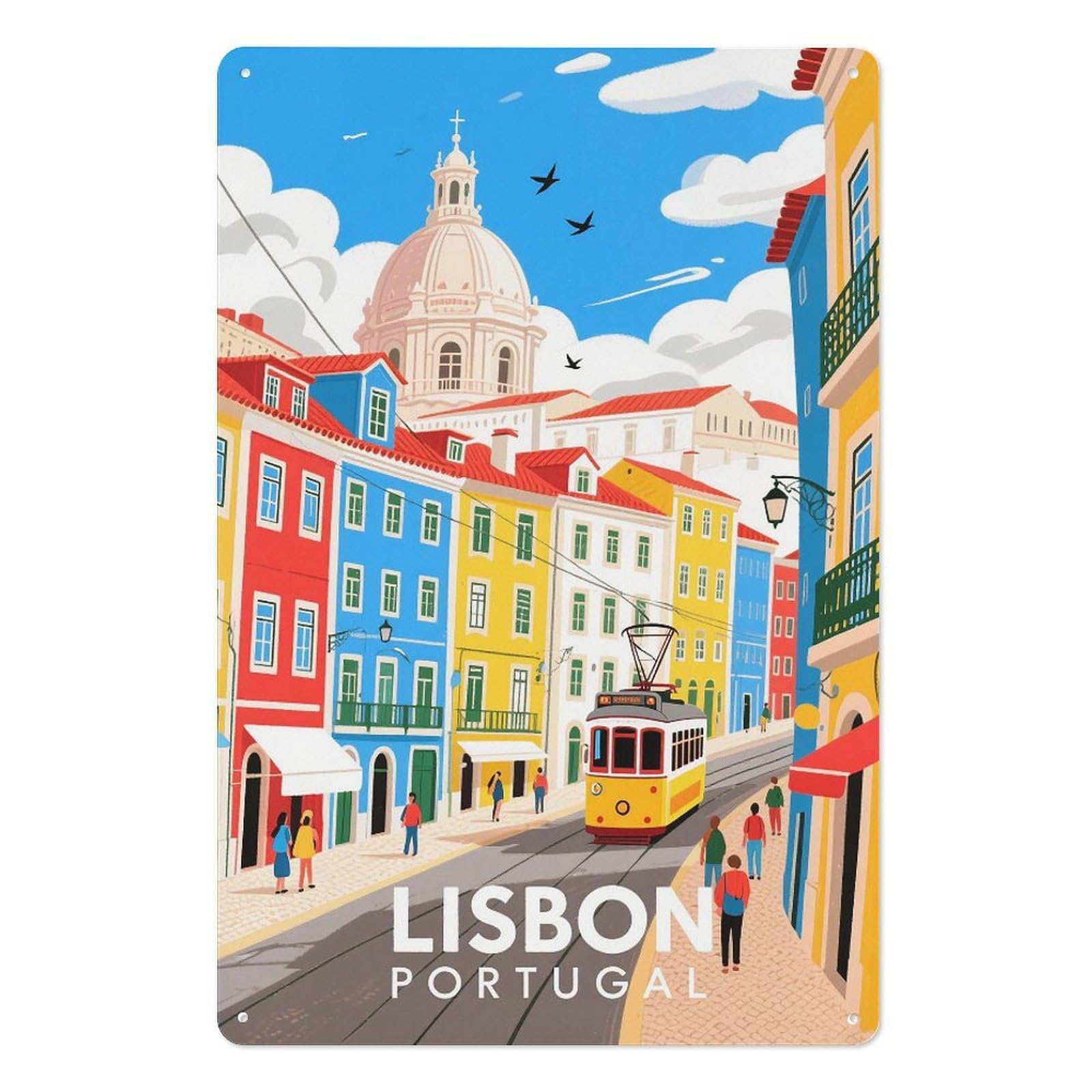 Lisbon Portugal Retro Design Tin Painting Vintage Tin Sign 08x12inch(20x30cm) Wall Art for Home Office Bedroom Living Room Cafes Wall Decor