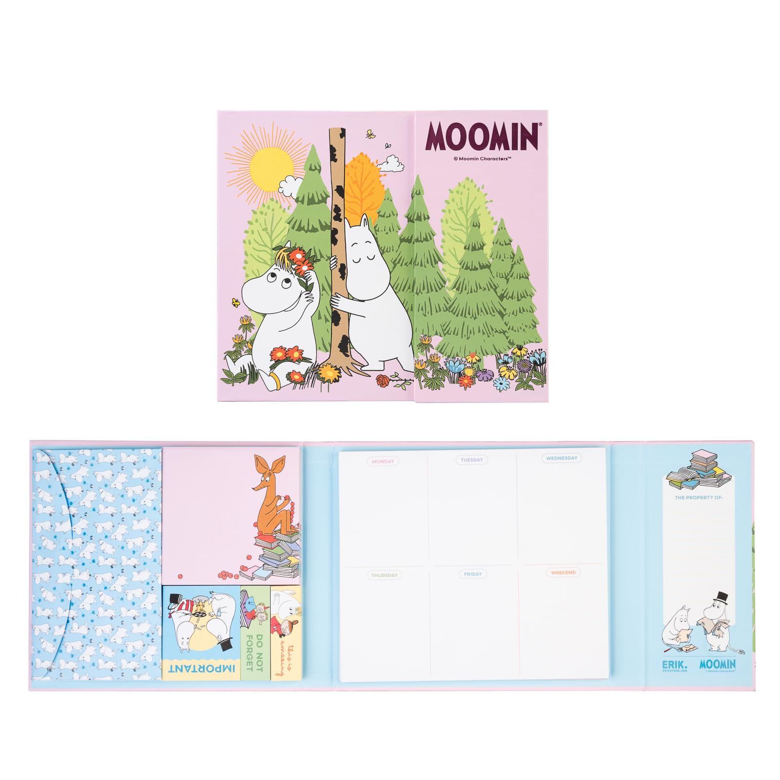 Grupo Erik Weekly Planner & Sticky Notes Set - Moomins Gifts | 5 Notepads in Different Sizes & Envelope | Cute Sticky Notes, Cute Stationery, Moomin Gifts under 15 Pounds