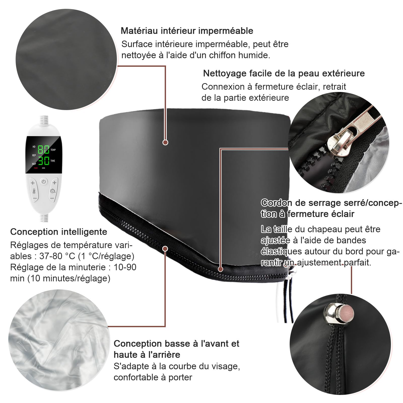 Biutee Casque Chauffant Cheveux,Bonnet Chauffant Cheveux(Noir) | La Température Est Réglable à Volonté et L'appareil Dispose de 9 Réglages de Minuterie (10 à 90 minutes)
