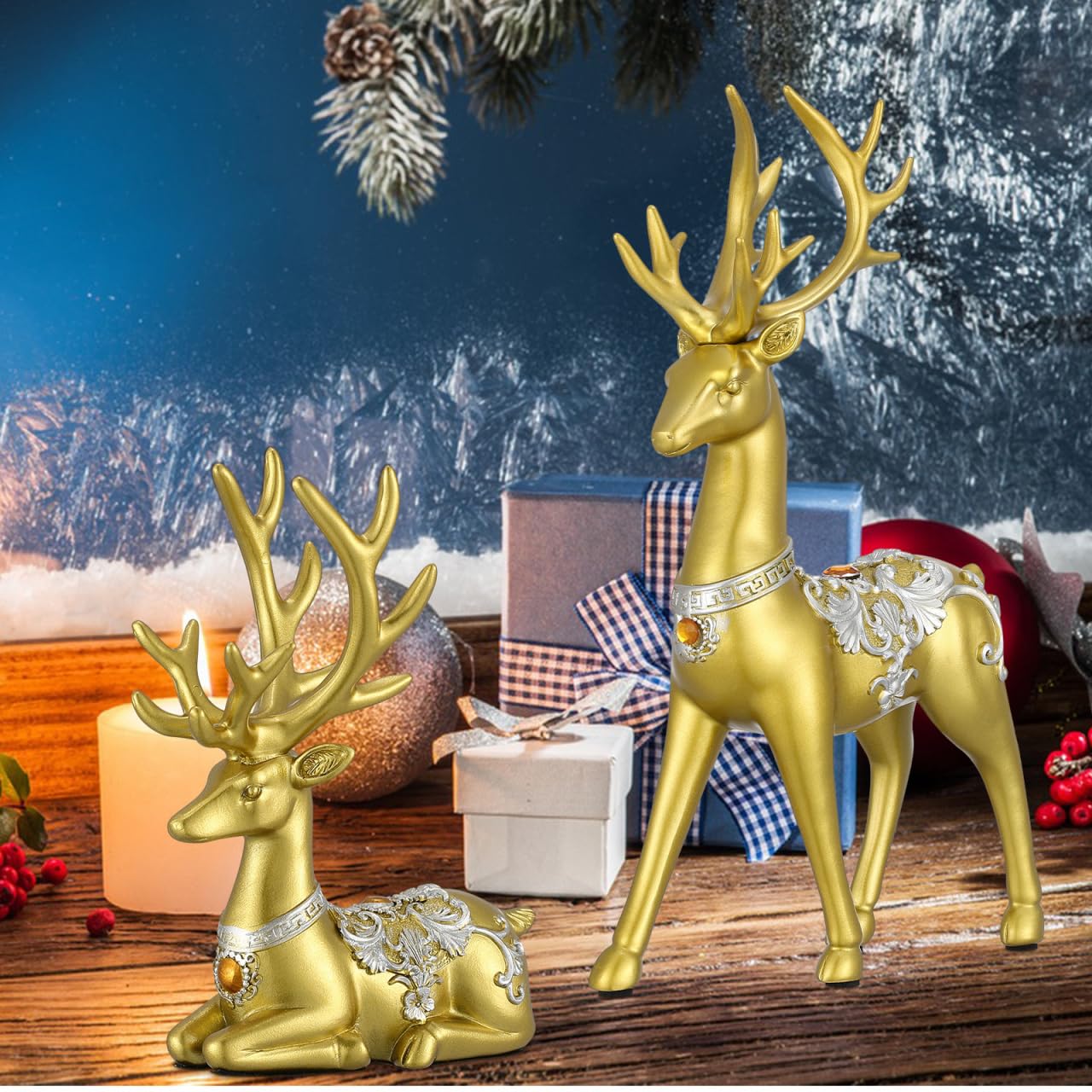Operitacx 4 StüCk Hirsch Deko Weihnachten Gold, Rentier Figur Weihnachtsdekor FüR Eingangstisch, Wohnzimmer, Schlafzimmer, BüRo – Weihnachtsdekorationen