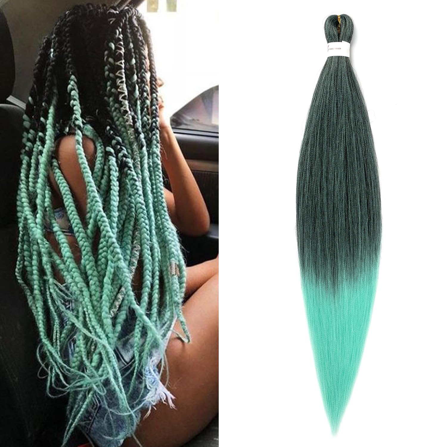 Pre-Stretched Braiding Hair ShowJarlly Soft Free Synthetic Fiber Corchet Braids Natural Black 1Pack/Lot Knotless Braiding Extensions Hot Water Setting Braiding Hair (30 Inch,1B/Mint#)