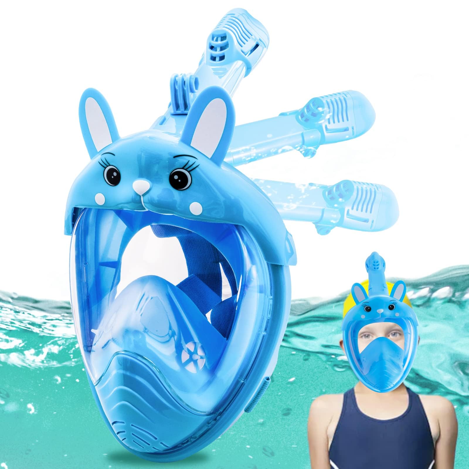 Snorkel Mask Full Face, 180° Panoramic View Snorkel Set Anti-Fog & Anti-Leak, Kids Full Face Snorkel Mask with Detachable Camera Mount and Travel Bag