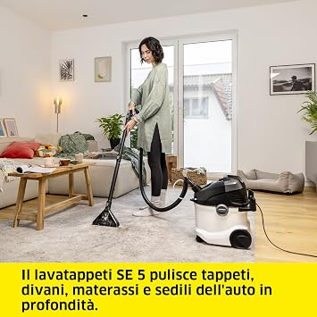 Kärcher SE 5 elektrikli süpürge, çok fonksiyonlu 3'ü 1 arada ürün, halı ve sert zeminler, konforlu 2 tank sistemi, beyaz