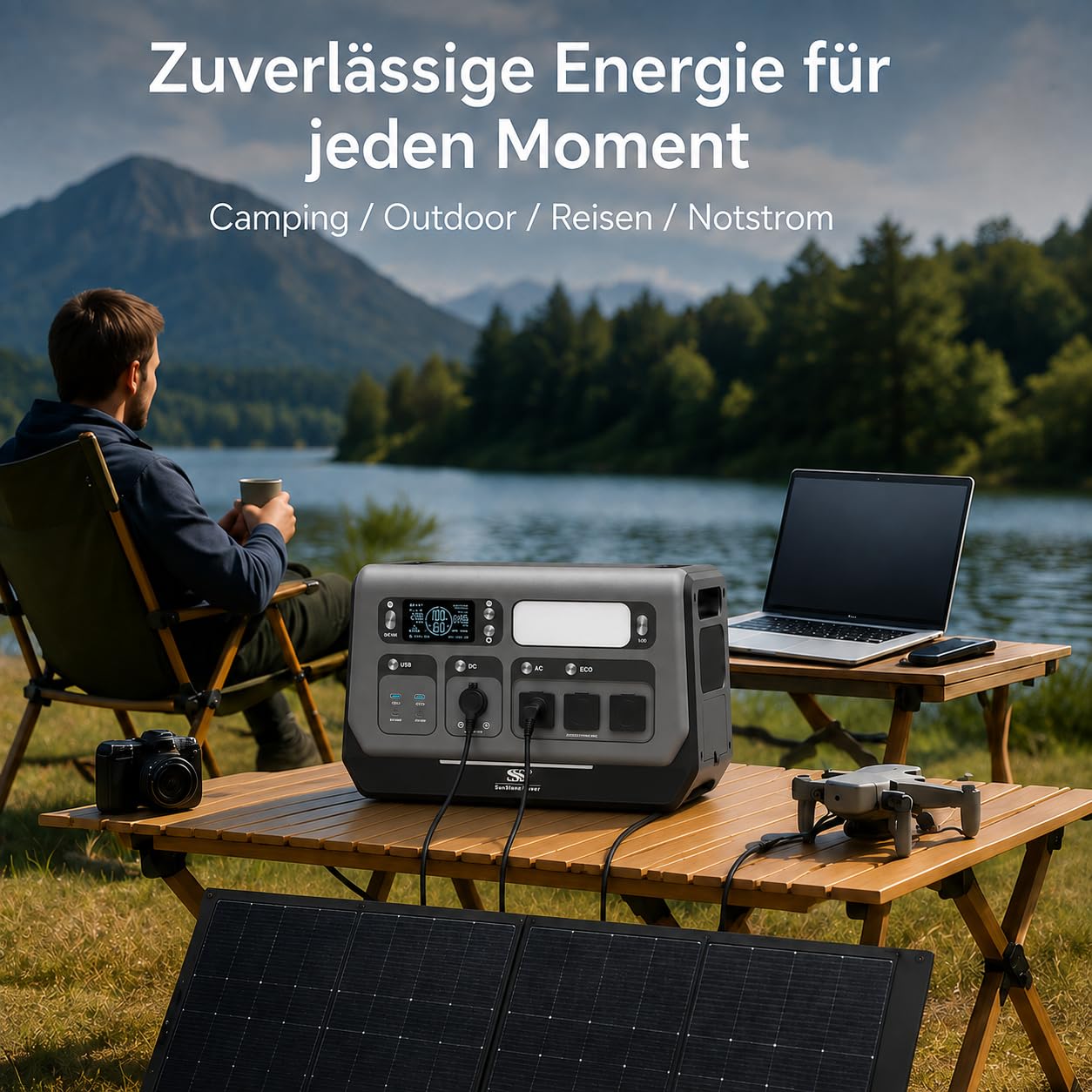 SunStone 2200W Powerstation USV erweiterbarer LiFePO4 Akku für Camping