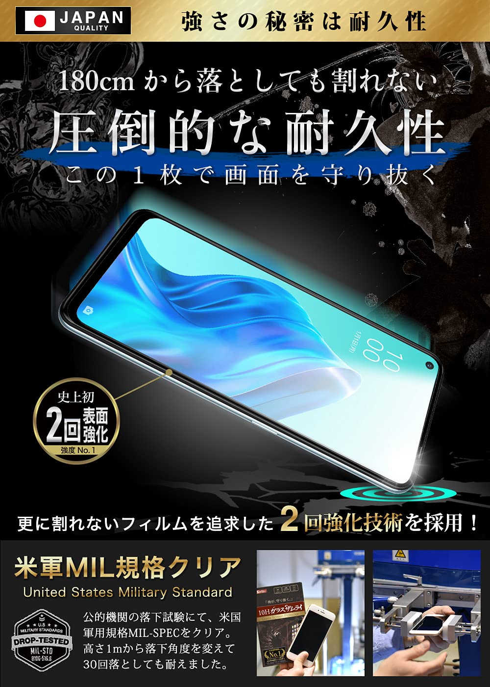 Amazon | ガラスザムライ OPPO Reno5 A 用 ガラスフィルム ブルー