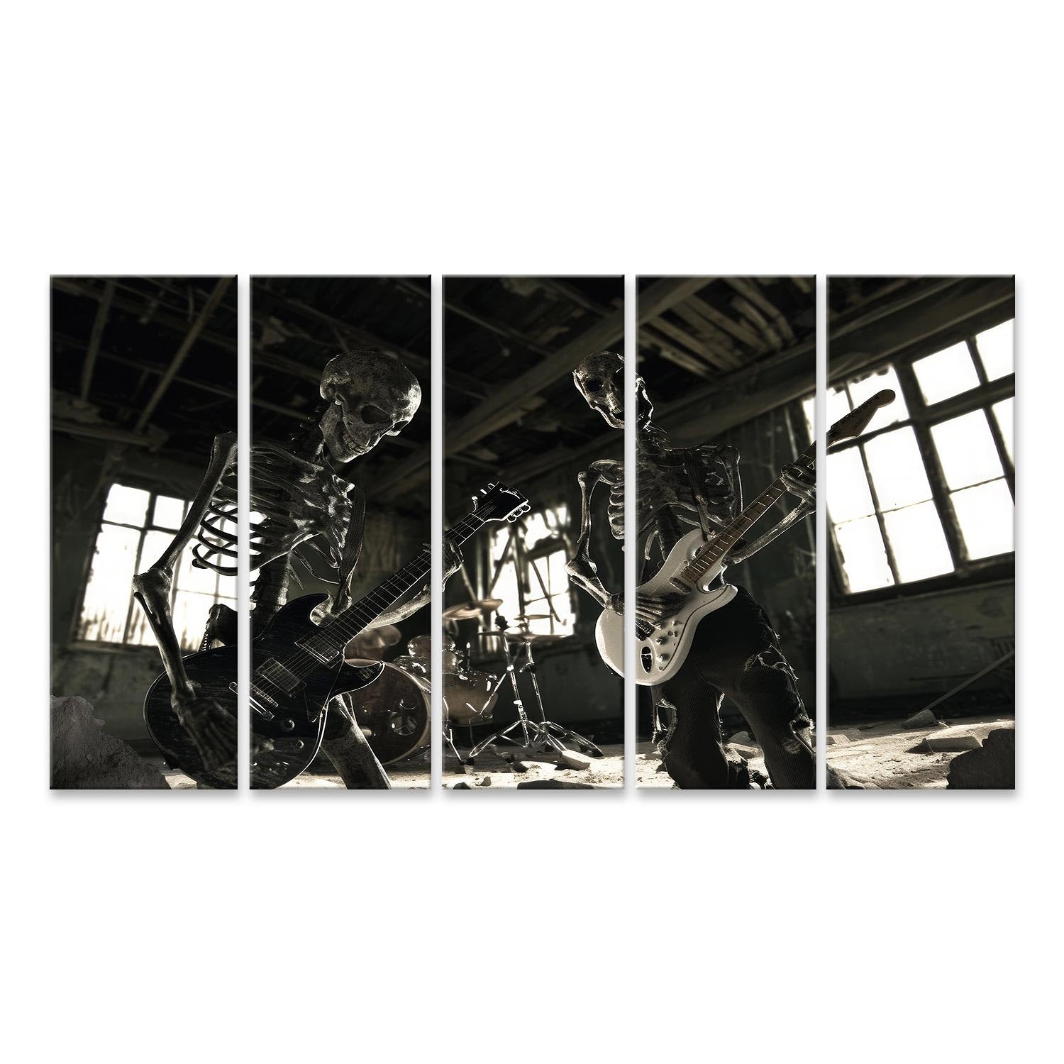 islandburner Immagine su tela scheletri giocare nastro in una fabbrica abbandonata per soggiorno alternativa negozio di musica immagini murali poster