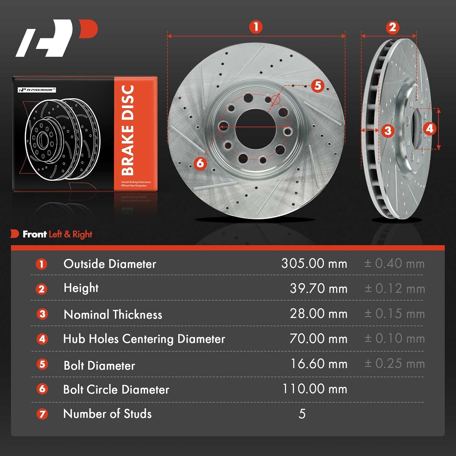 A-Premium 12.01 inch (305mm) Front Drilled and Slotted Disc Brake Rotors Compatible with Select Jeep, Chrysler, Dodge and Fiat Models - Compass 2017-2022, 200 2015-2017, Dart 2013-2016, 500X, 2-PC Set