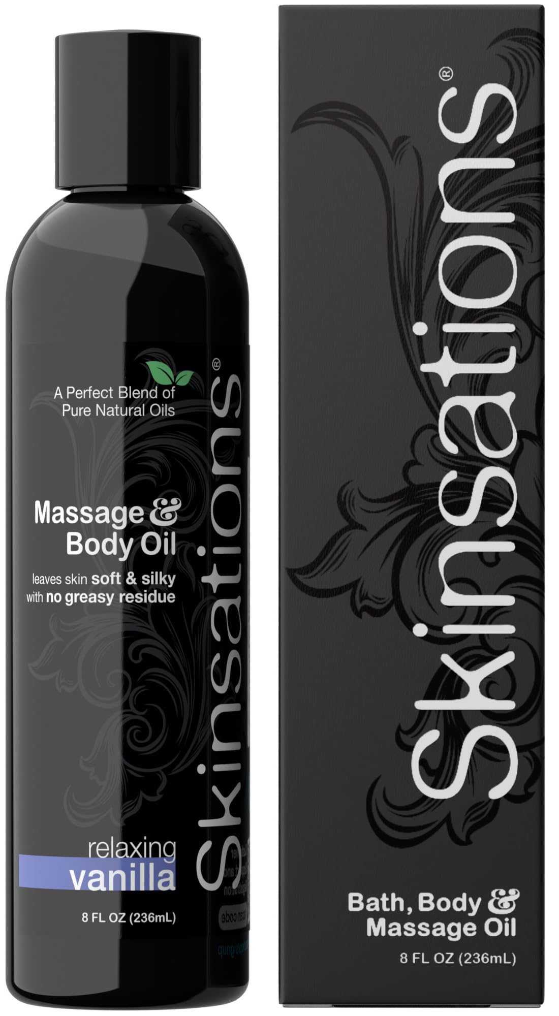 Skinsations - Vanilla Massage Oil for Massage Therapy - 8oz | Body Oil for Relaxation, Sore Muscles & Aromatherapy | Sweet Almond, Coconut, Jojoba & Grapeseed Blend