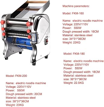 550W Automatic Noodle Machine for Home and Commercial, Electric Pasta Makers Machine, Dough Roller Machine