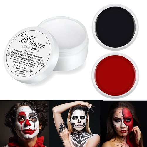 Miniatura 1 de Wismee Maquillaje de payaso negro, blanco, rojo, crema, pintura corporal, payaso, joker, zombi, vampiro, esqueleto, Halloween, fantasía, maquillaje,