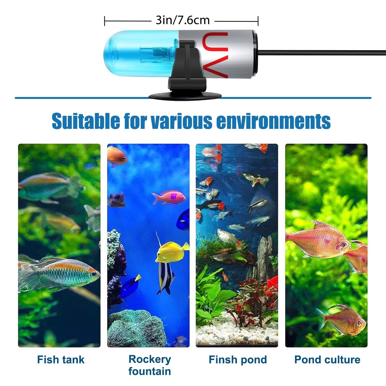 Mini luz limpia de acuario de 3 W con temporizador, luz de eliminación de algas, luz LED para pecera, luz verde limpia, impermeable, para estanque, acuario, color negro