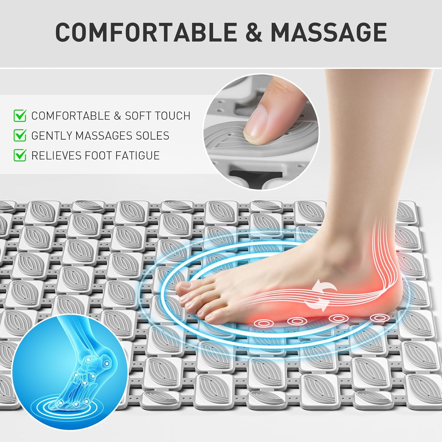Bath Tub and Shower Mat Non Slip Bathtub Safety Mat with Powerful Suction Cups and Drain Holes, 36 x 16 Inch Soft Bathtub Mat Non Slip Bath Mat for Tub, Machine Washable, Easy to Cut, Grey