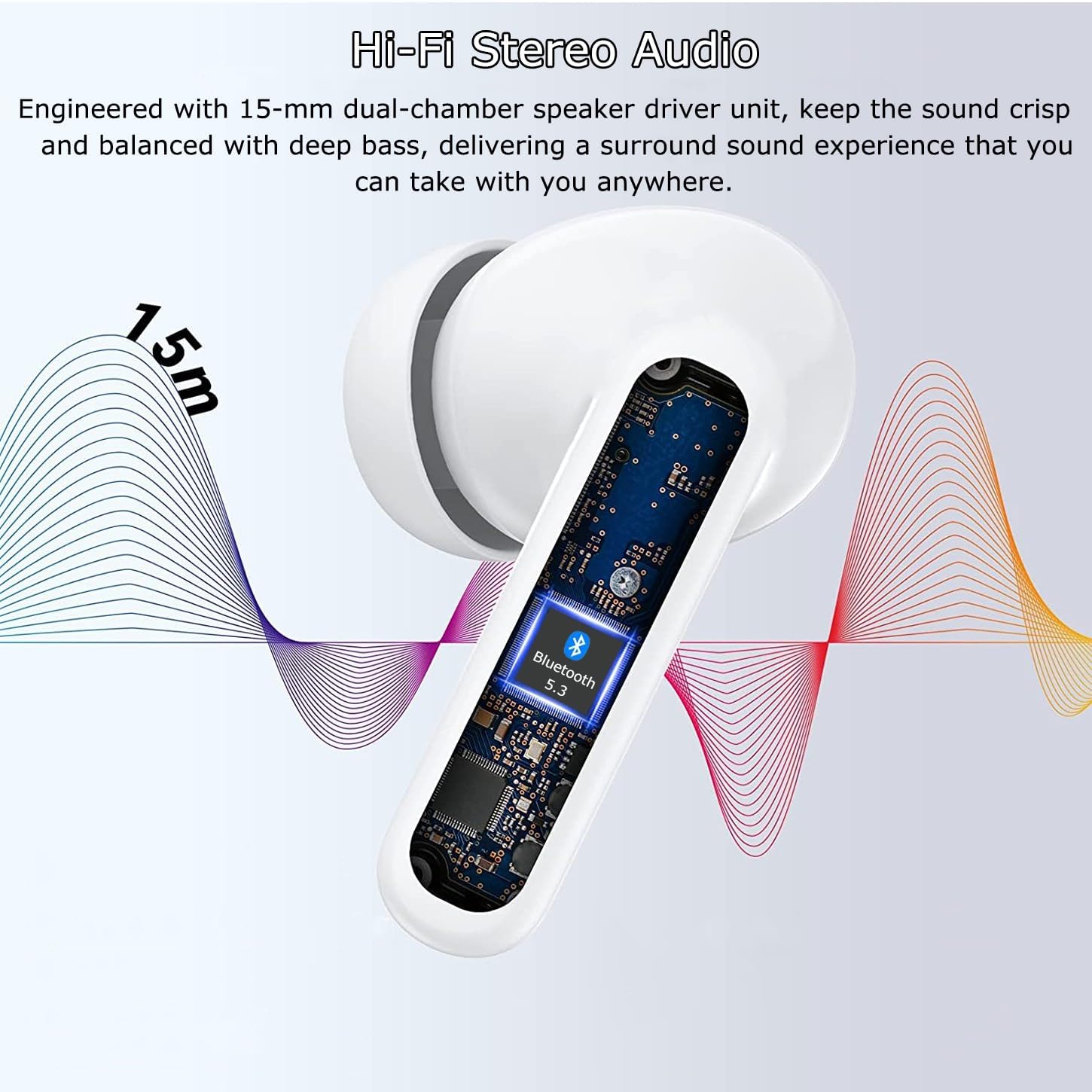 Wireless Earbuds, Bluetooth 5.3 Headphones Noise Cancelling with Charging Case, IPX7 Waterproof Stereo Earphones in-Ear Earbud with Microphone for Android Cell Phone Gaming Computer Laptop Sport