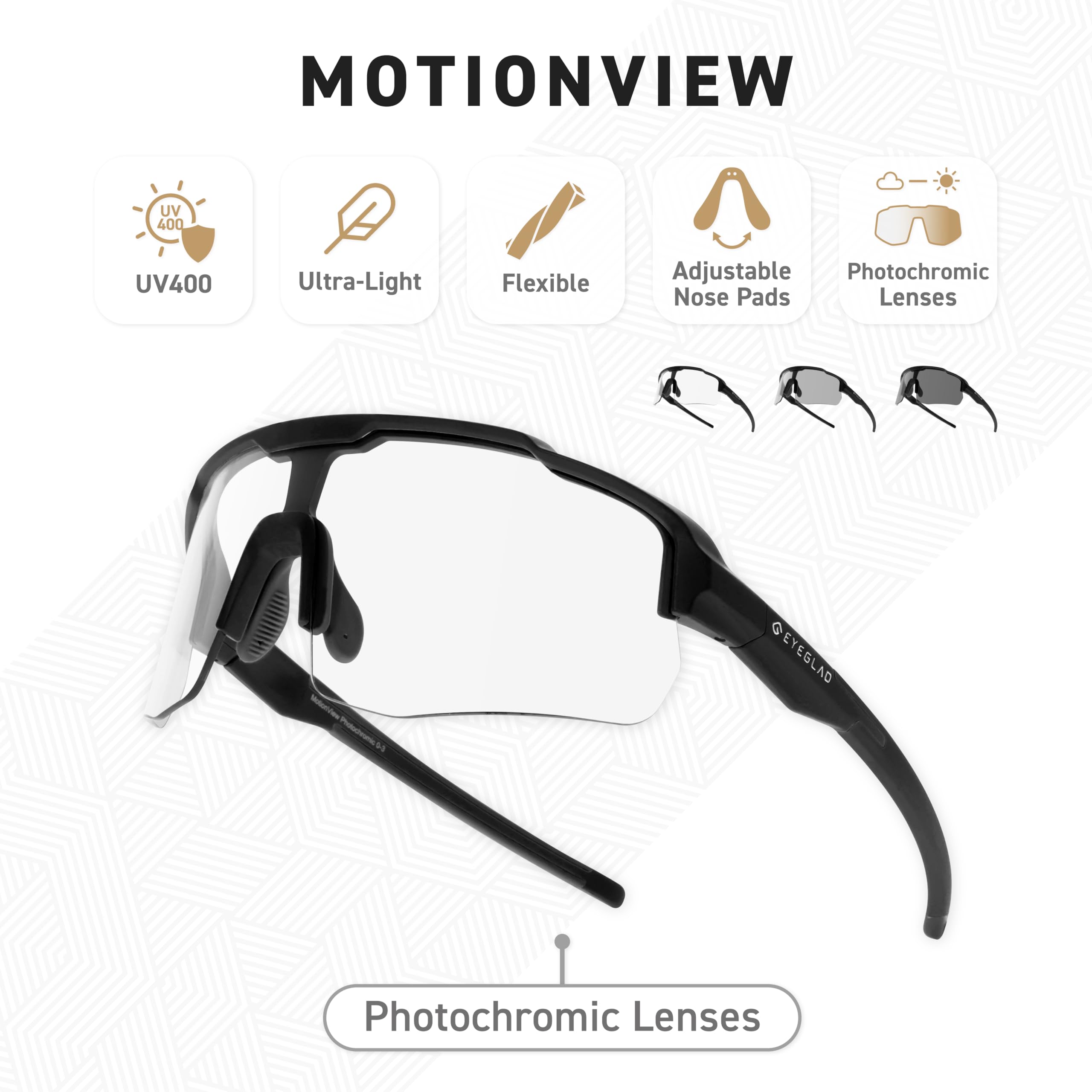 MOTIONVIEW Photochrom Sport Sonnenbrille aus Biobasiertem Material UV400 für Damen und Herren Radfahren Laufen Outdoor Baseball Softball