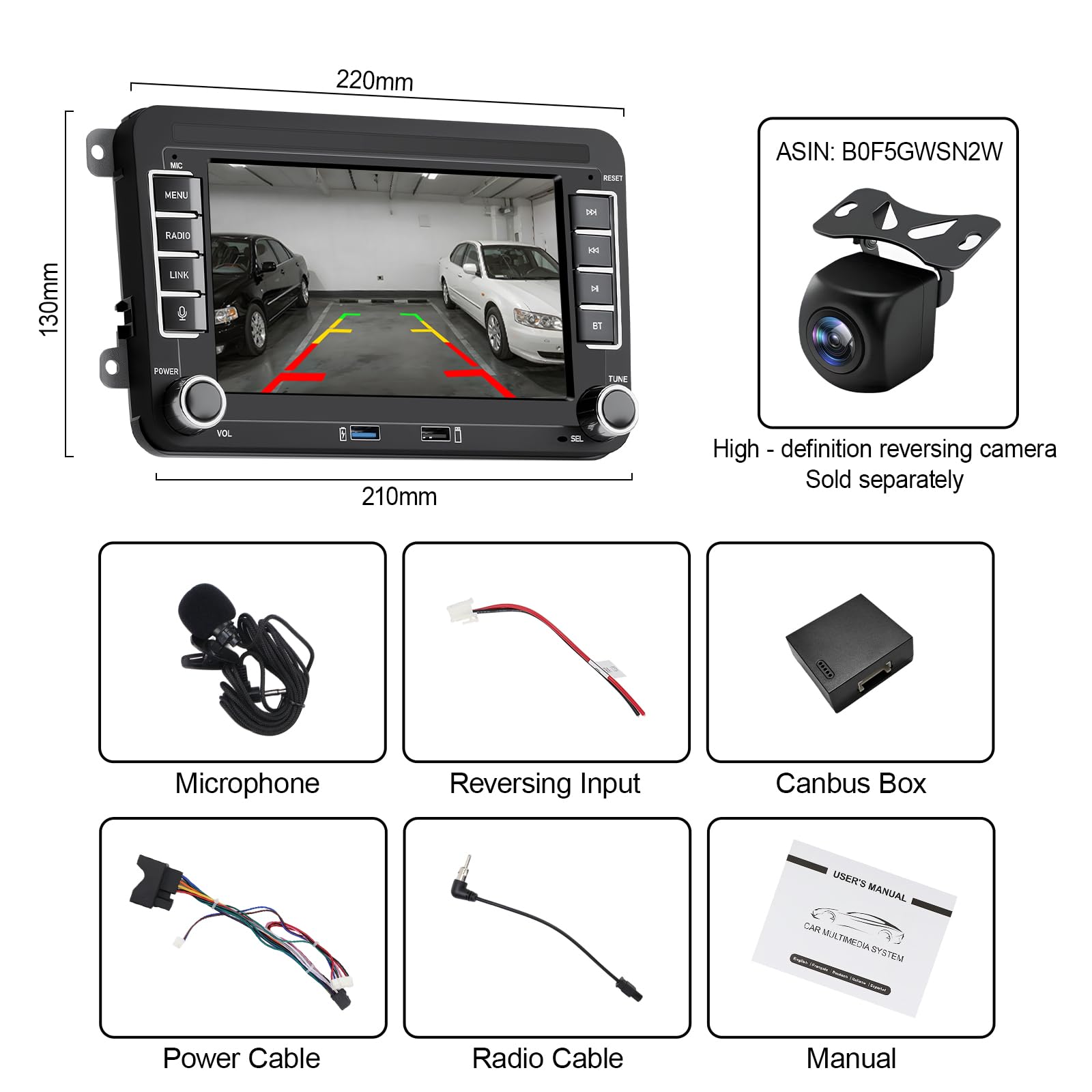 Autoradio con schermo compatibile con VW Golf 5/6, Passat, Skoda, Polo, T5, Jetta e altri modelli | CarPlay e Android Auto wireless integrati | Supporta AM/FM/RDS, USB, Bluetooth