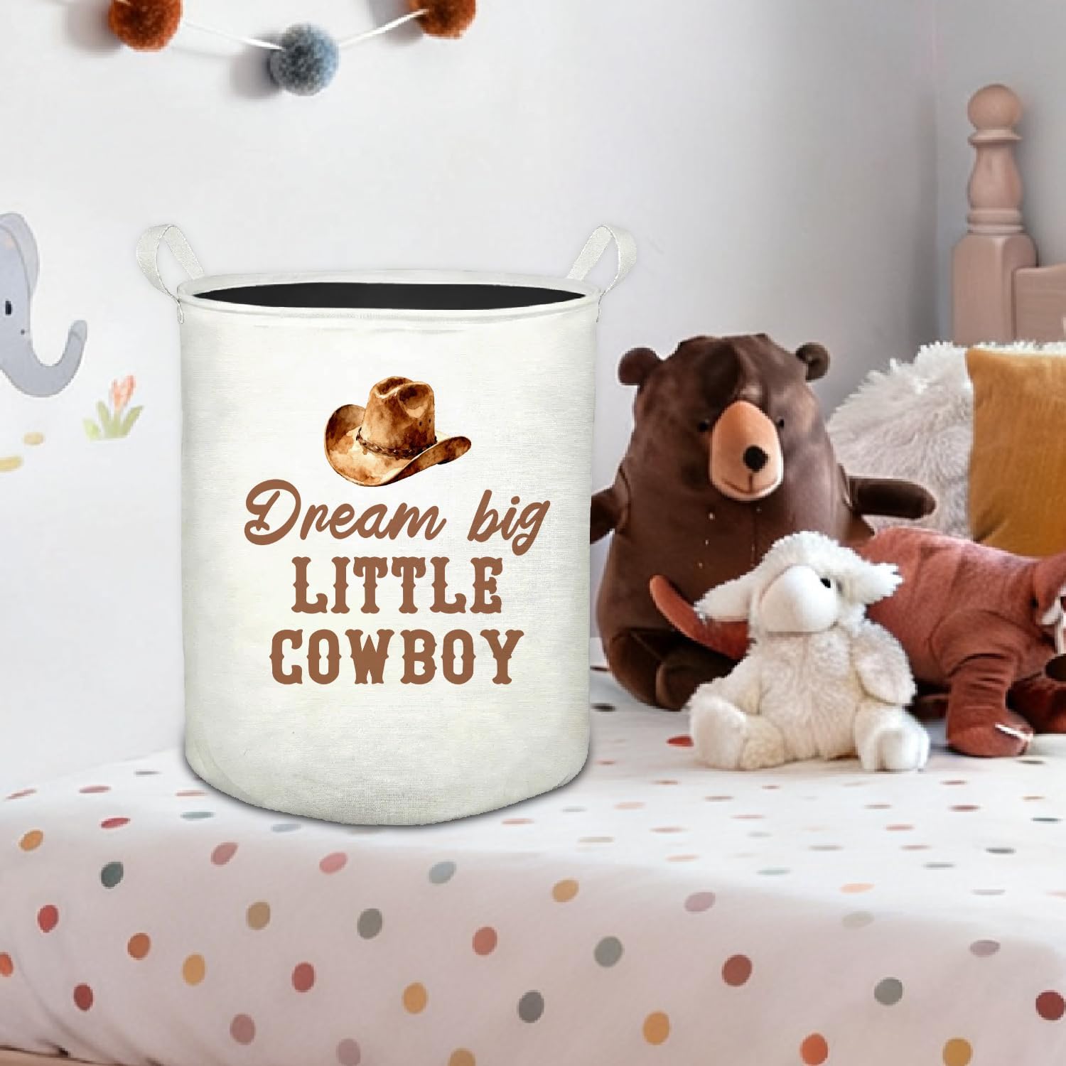 Cowboy Nursery Laundry Basket, Western Dream Big Little Cowboy Foldable Laundry Hamper With Handles Clothes Toys Storage Basket for Boys Kids Room Nursery Playroom Bathroom