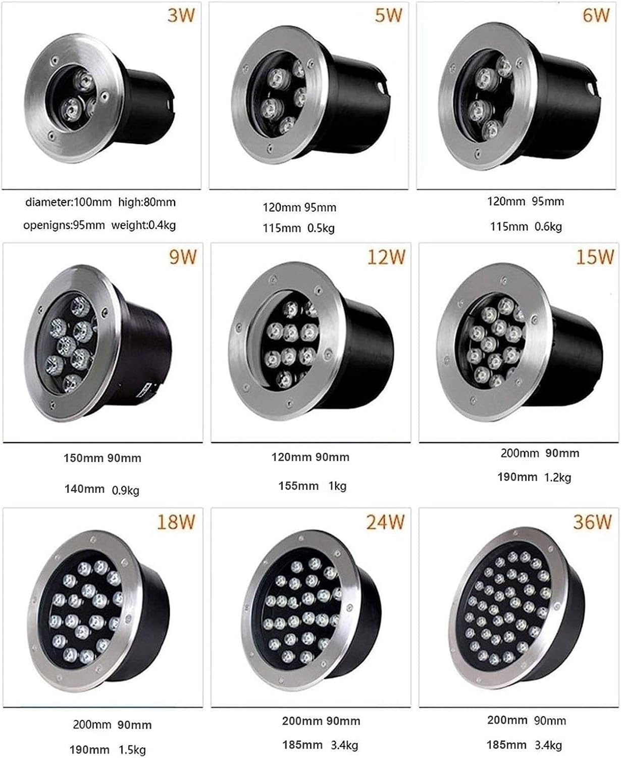 Underwater In-ground Lights - Recessed Underwater Light, Submersible LED Pond Lights, IP68 Waterproof Pool Fountain Lights, 24V RGB Outdoor Landscape Floodlights(Yellow,15W)
