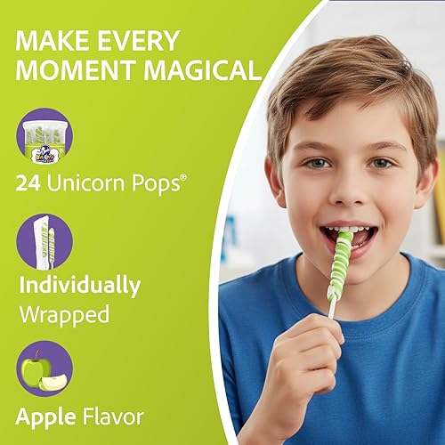 Miniatura 2 de Adams & Brooks - Paletas pequeñas de unicornio de manzana verde brillante, tarro de 10 onzas (24 unidades) - Piruletas de unicornio Twisty, dulces