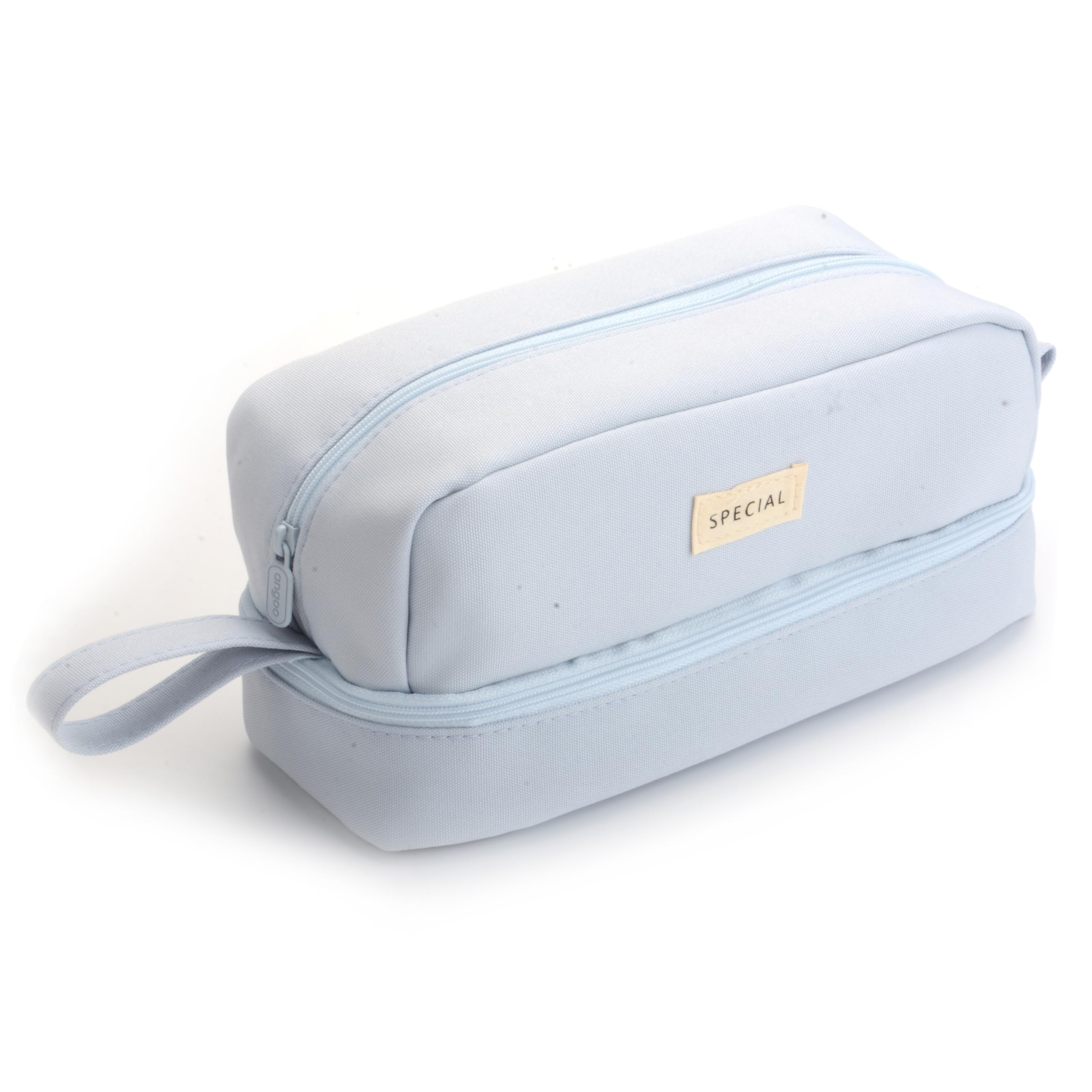 Large Capacity Big Canvas Pencil case with 2 Compartments, Special Aesthetic Preppy Pencil Pouch Pen Case Holder for Girls Boys Women Adults School College Students Teachers Office (Light Blue)