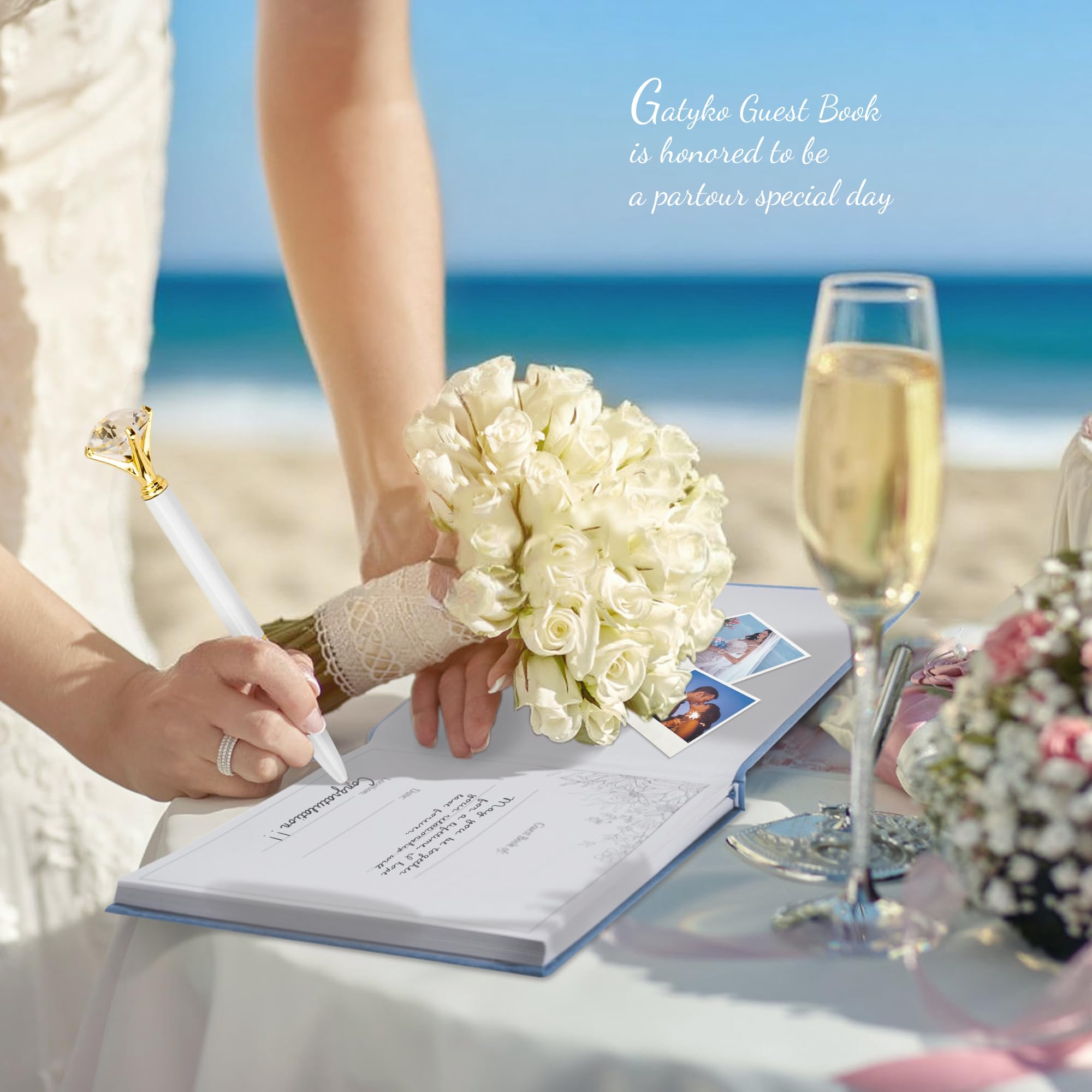 Besticktes Hochzeitsgästebuch – das perfekte Polaroid-Gästebuch für Hochzeitsempfänge, Geburtstage, Babypartys und besondere Anlässe mit 3 DIY-Stiften + 1 Diamantstift (blau)