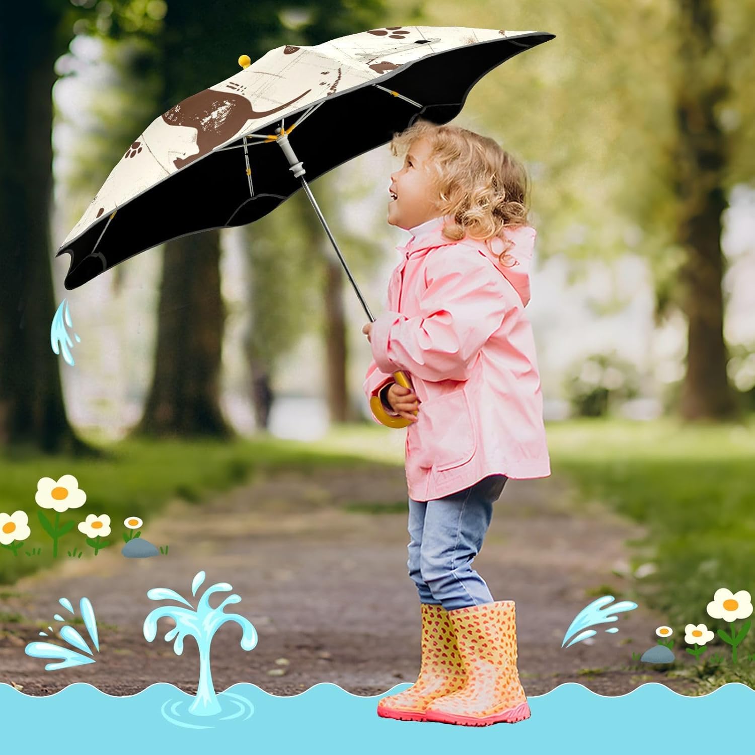 Dashshund Dog Cute Brown Retro Kids Toddler Umbrella Rain & Windproof Umbrella with Reflective Strip for outdoor for rain windproof