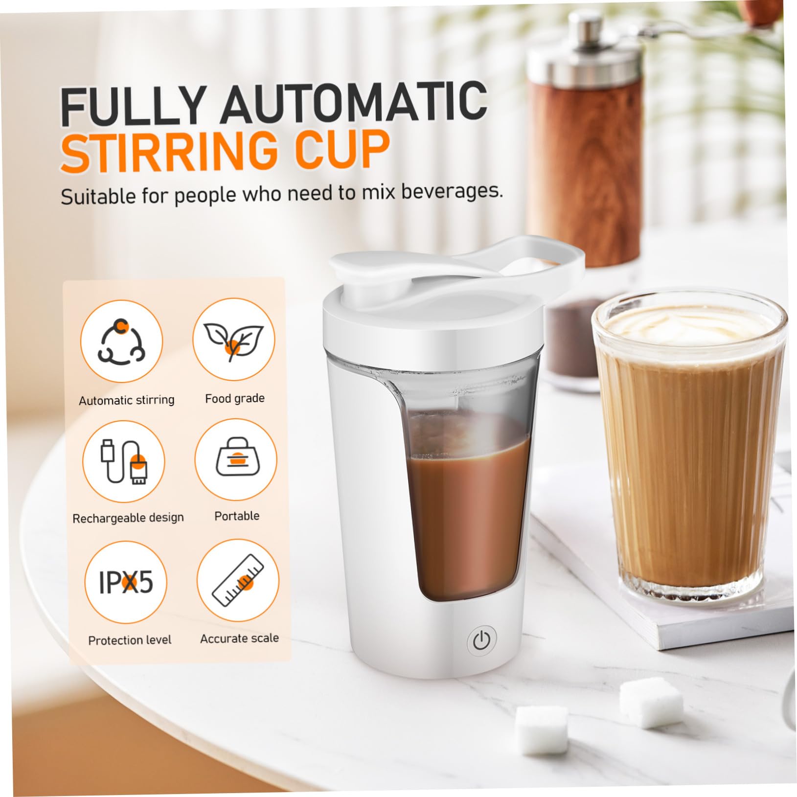 Tazza Elettrica Shaker Portatile Ricaricabile Miscelazione Automatica per Proteine e Caffè Bicchiere Agitazione Rapida in PP e Abs per Preparazioni Veloci fuori Casa