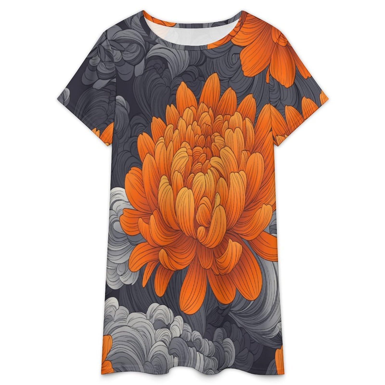 Camicie da Notte da Donna -Fiori D'Arancio Camicia da Notte Estiva da Donna A Maniche Corte Taglie S-3Xl Morbida E Comoda Ideale per Stare in Casa.