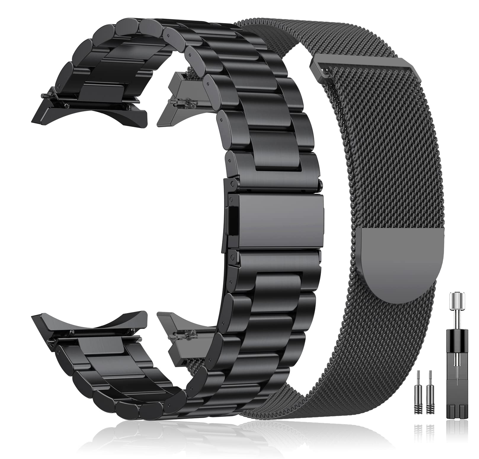 EverAct Compatible for Galaxy Watch 5 Band Pro 45mm,Galaxy Watch 6 Band,Galaxy Watch 5 40mm 44mm Band,No Gap Mesh Band,Stainless Steel Metal Replacement Strap for Men Women