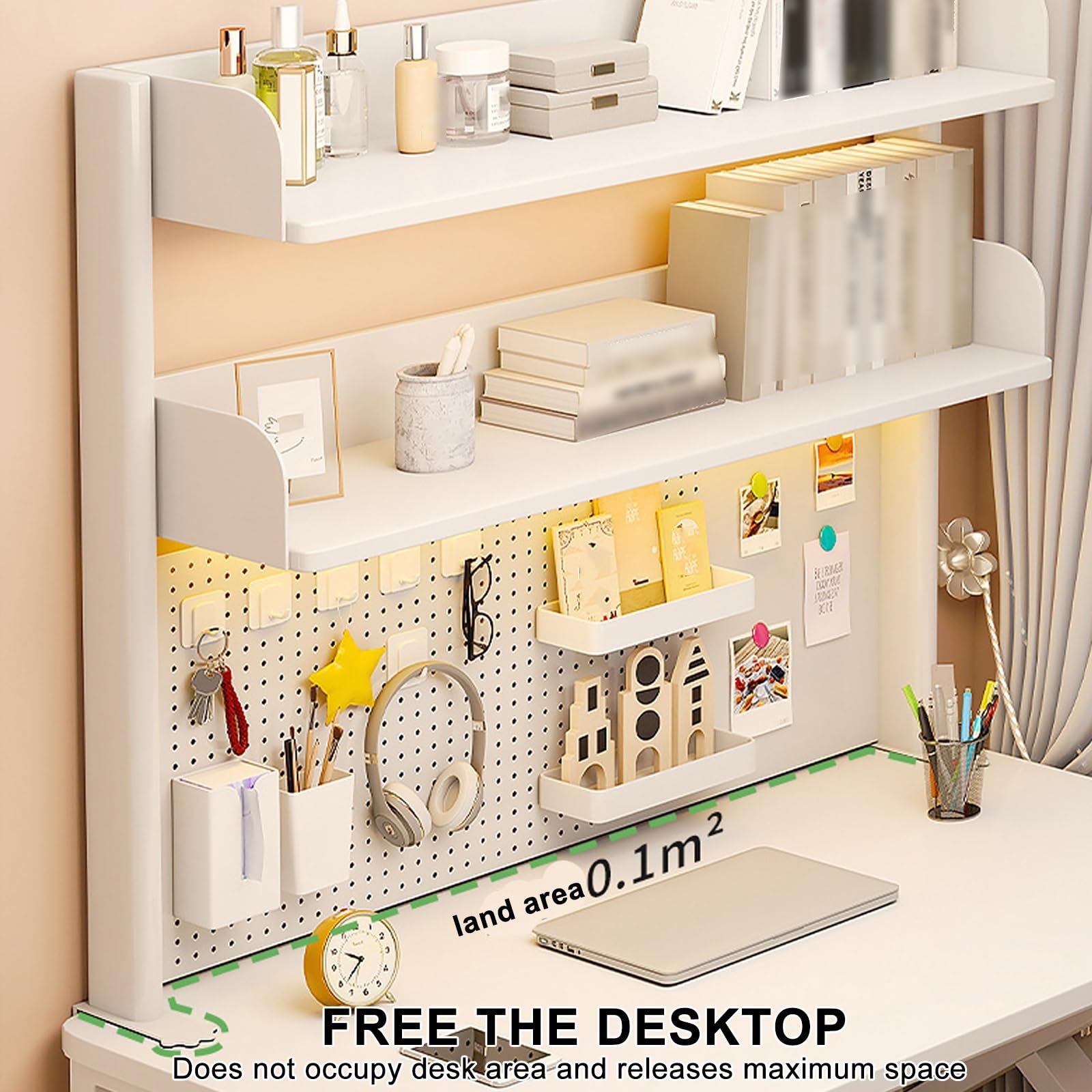 Mensola da Scrivania Workstation con Pannello Forato Estensibile da Scrivania, Scaffale da Scrivania con Morsetto Sopra, Pannello con Picchetti Magnetici in Metallo con 20 Accessori ( Size : 100*95cm/