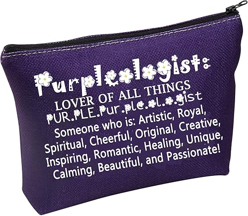 TSOTMO Bolsa de maquillaje púrpura con cremallera para amantes de todas las cosas, regalo morado, bolsa de cosméticos diseñada para amantes de las