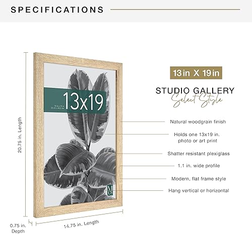 Miniatura 4 de MCS Studio Gallery Marco para foto rectangular de 13 x 19 pulgadas (ancho x largo), imitación de veta de madera natural, para póster o impresión