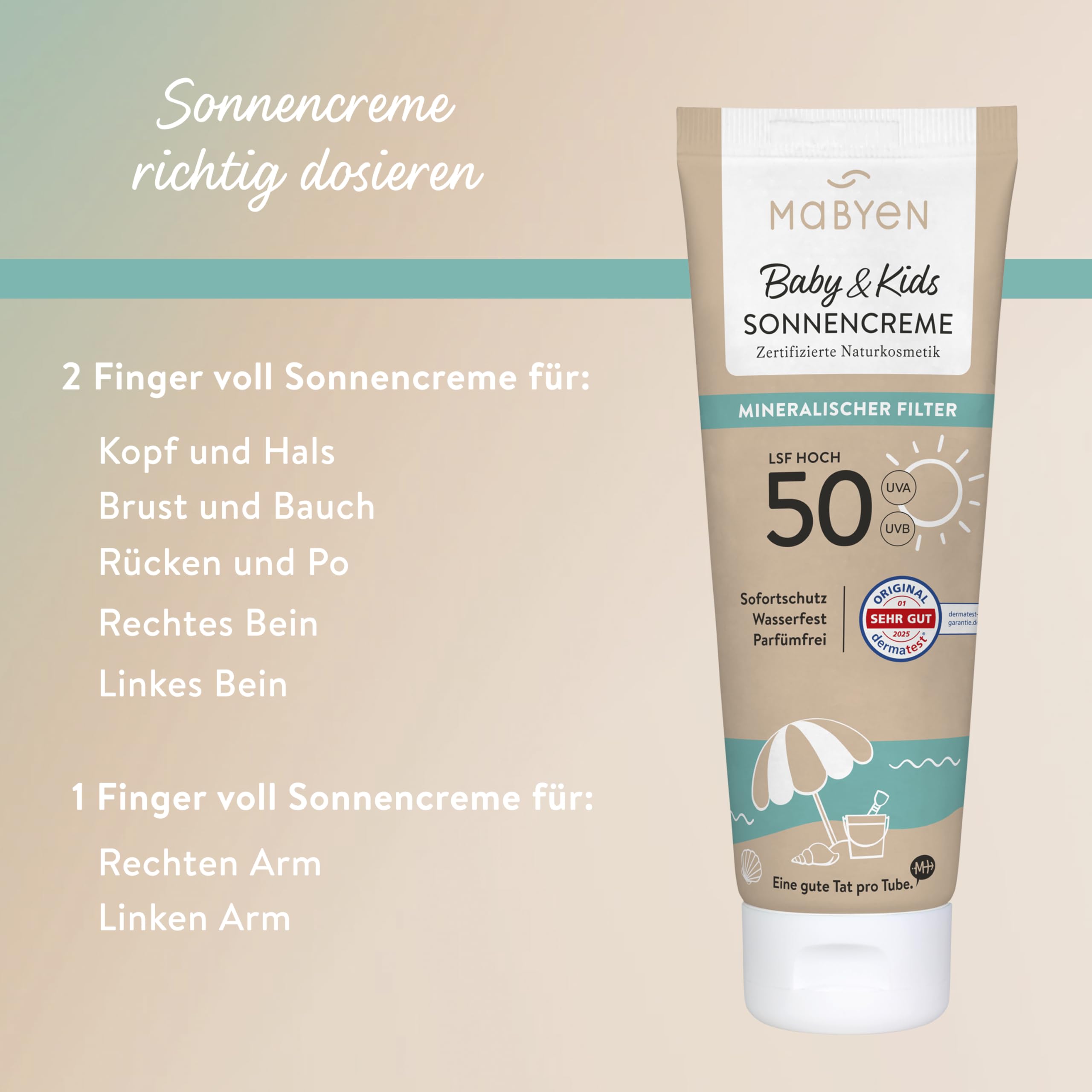 MABYEN Crème Solaire Bébé & Enfants SPF 50 – Protection 100% minérale, sans parfum, résistante à l’eau – Idéale pour les peaux sensibles