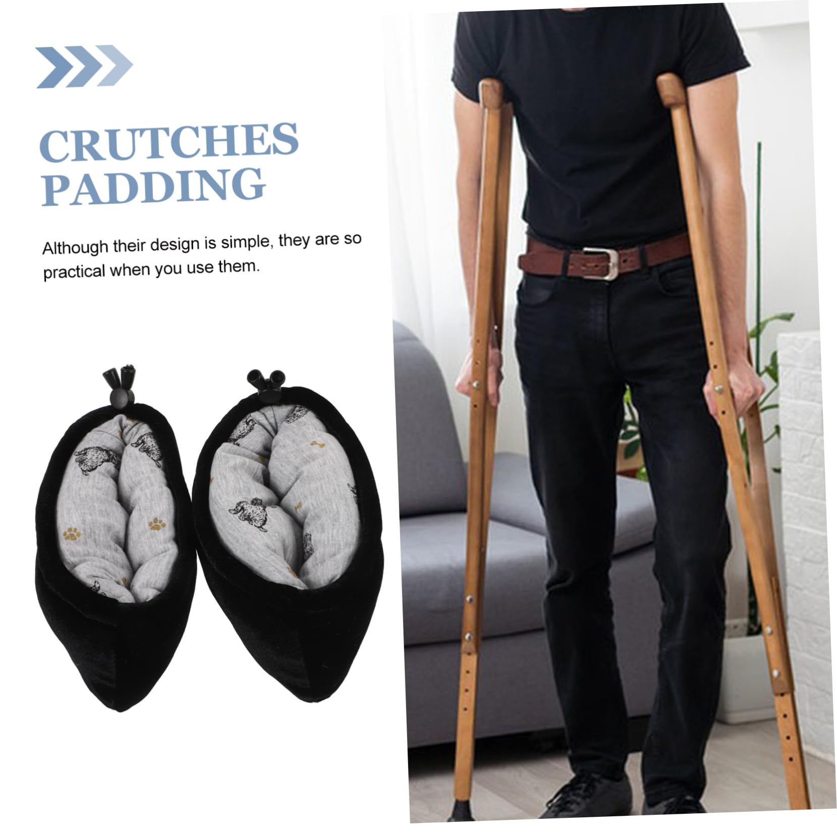SHERCHPRY 2 Pares Juego De Palillos De Muletas Almohadilla Portátil Muleta Espuma Almohadillas Fosa Cojines Para Muletas Universal Ligero Reutilizable Apoyo Sudor Negro Terciopelo