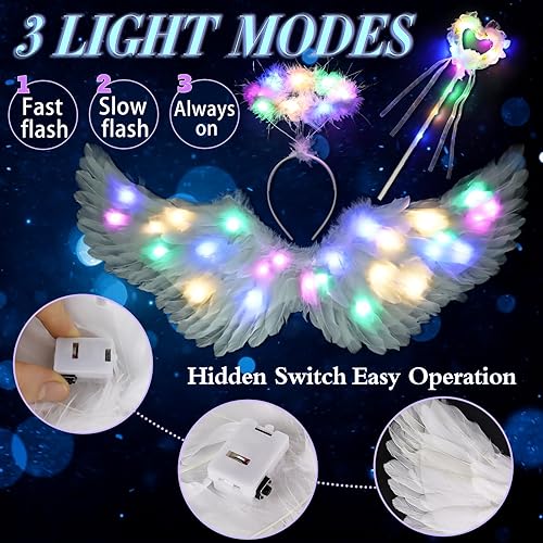 Miniatura 4 de Goenb Alas de ángel iluminadas, disfraz de ángel para mujeres, adultos, niñas, niños, alas de ángel y accesorios de halo para fiesta de Halloween