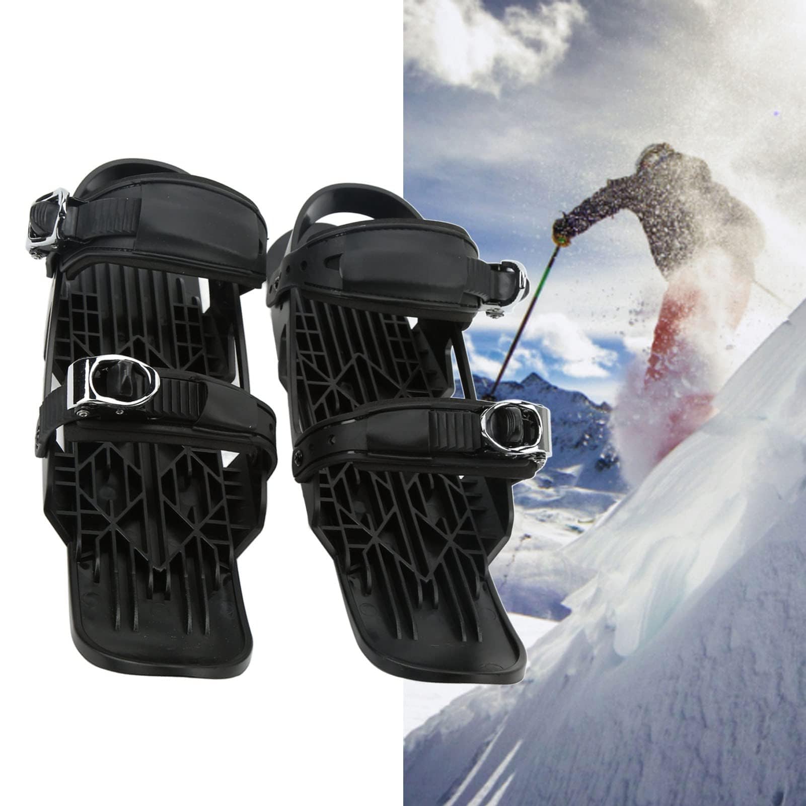Ejoyous Mini buty narciarskie regulowane buty snowboardowe dla dorosłych przenośne czarne buty narciarskie z metalową klamrą trwały nylon na stoki leśne kolczyki