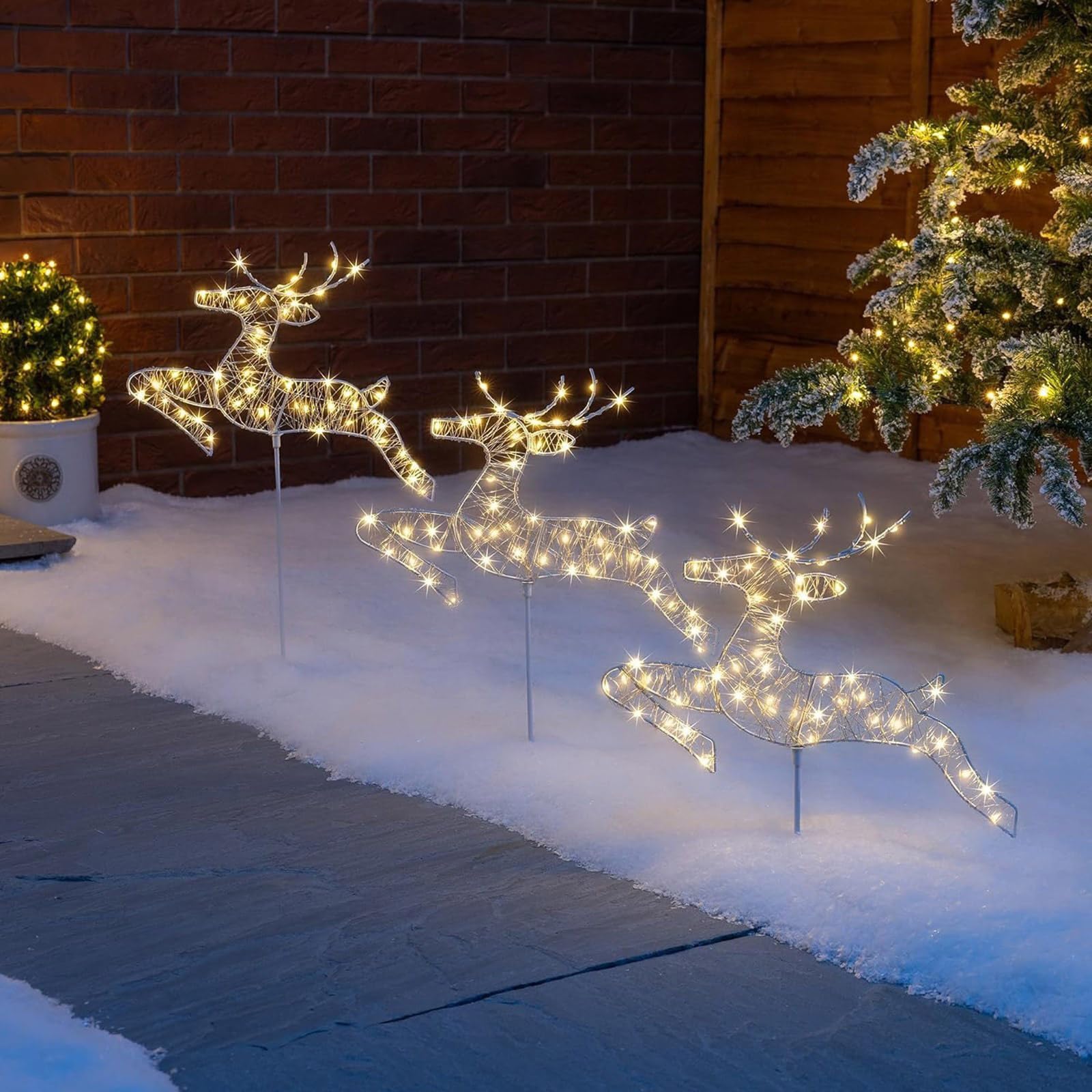 LED Lichterkette, Rentier, Gartenlandschaft, Weg, Rentier, Weihnachten, Außendekoration, wetterbeständige Außendekoration