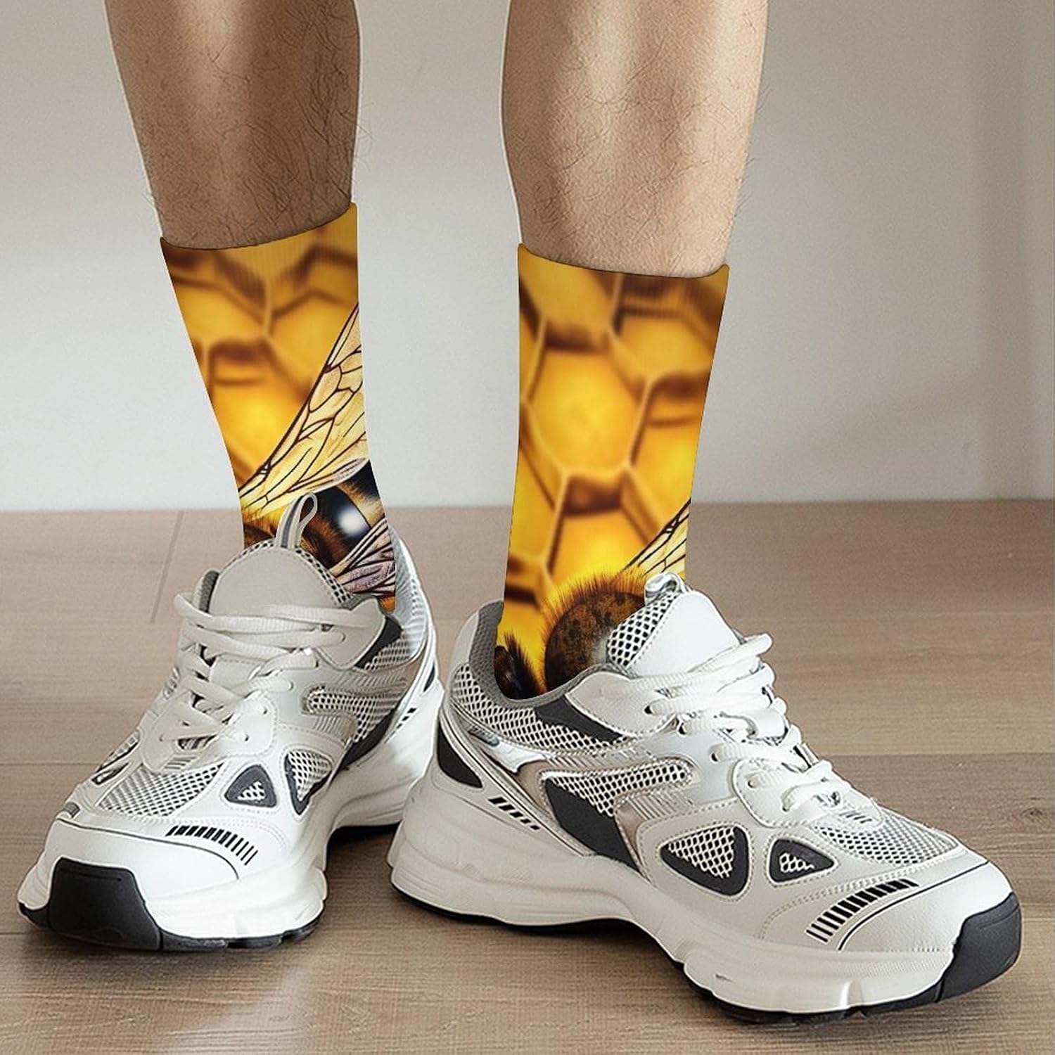 Breathable Sports Socks, Moisture Wicking, Lightweight Crew Socks | Yellow Honey Athletic Calf Socks for Women Men, Casual, Anti-Slip, Multifunctional Work Socks