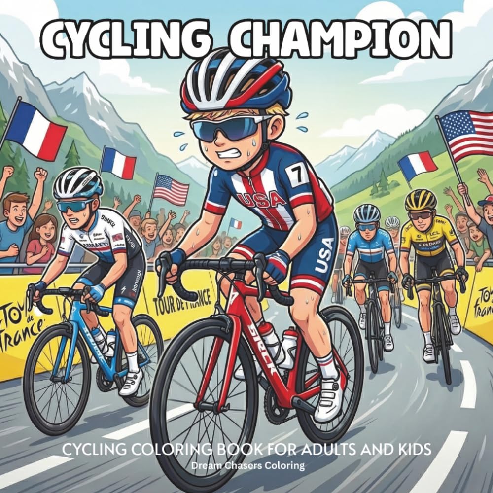 American Cycling Champion: Cycling Coloring Book for Adults and Kids