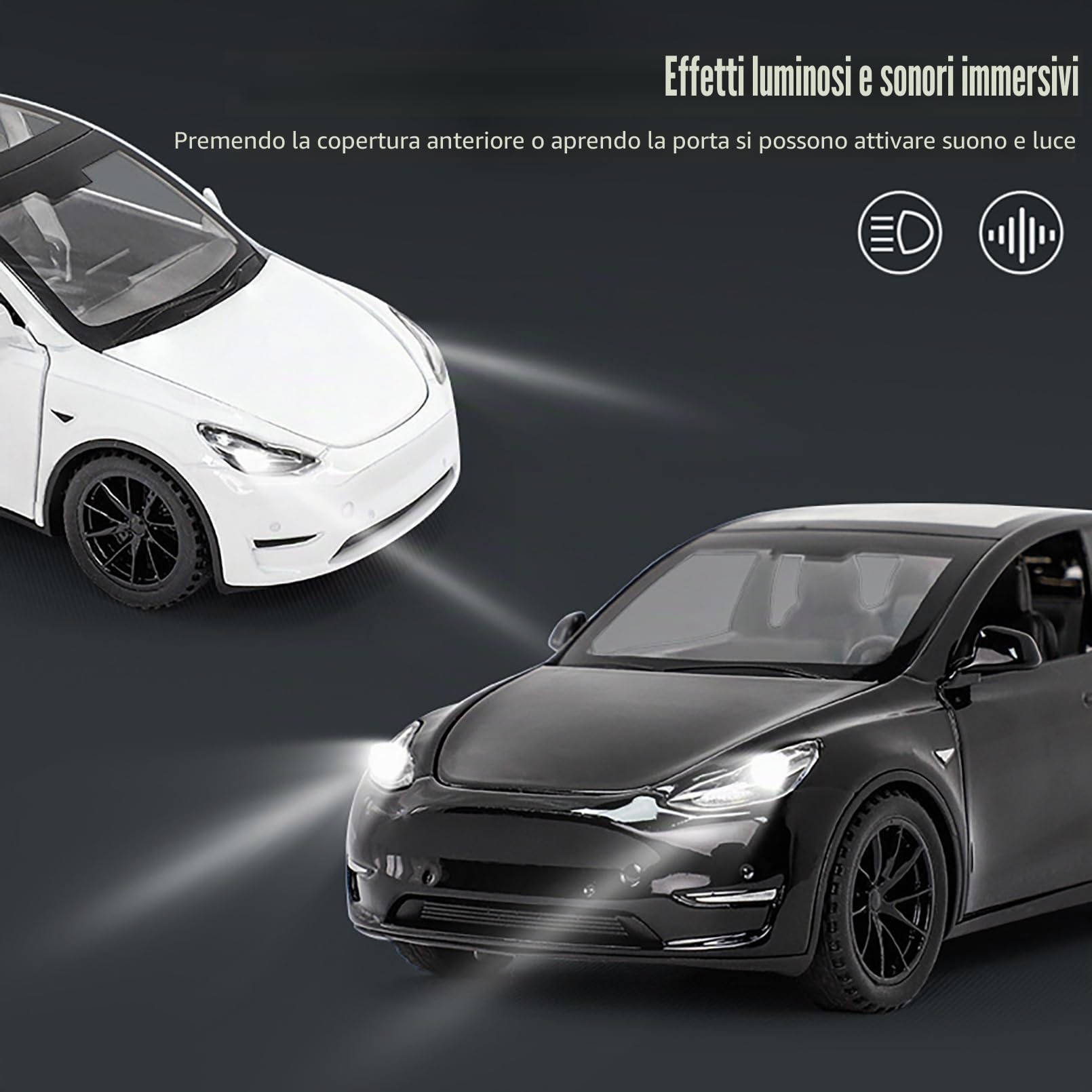 Tesla Model Y 1:32 Modellino Macchinina con Luce e Musica, Funzione Pull-Back, Lega Pressofusa, Ideale per Bambini dai 3 anni e Collezionisti (Bianco)