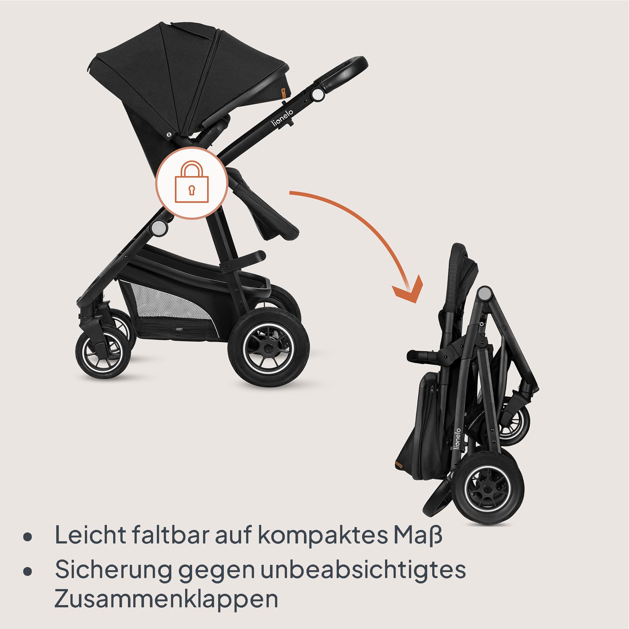 LIONELO BIANKA Kinderwagen 3 in 1 bis 22 kg Babywanne Autositz Reise-System Zusammenlegbar Stoßdämpfer Verdeck XXL