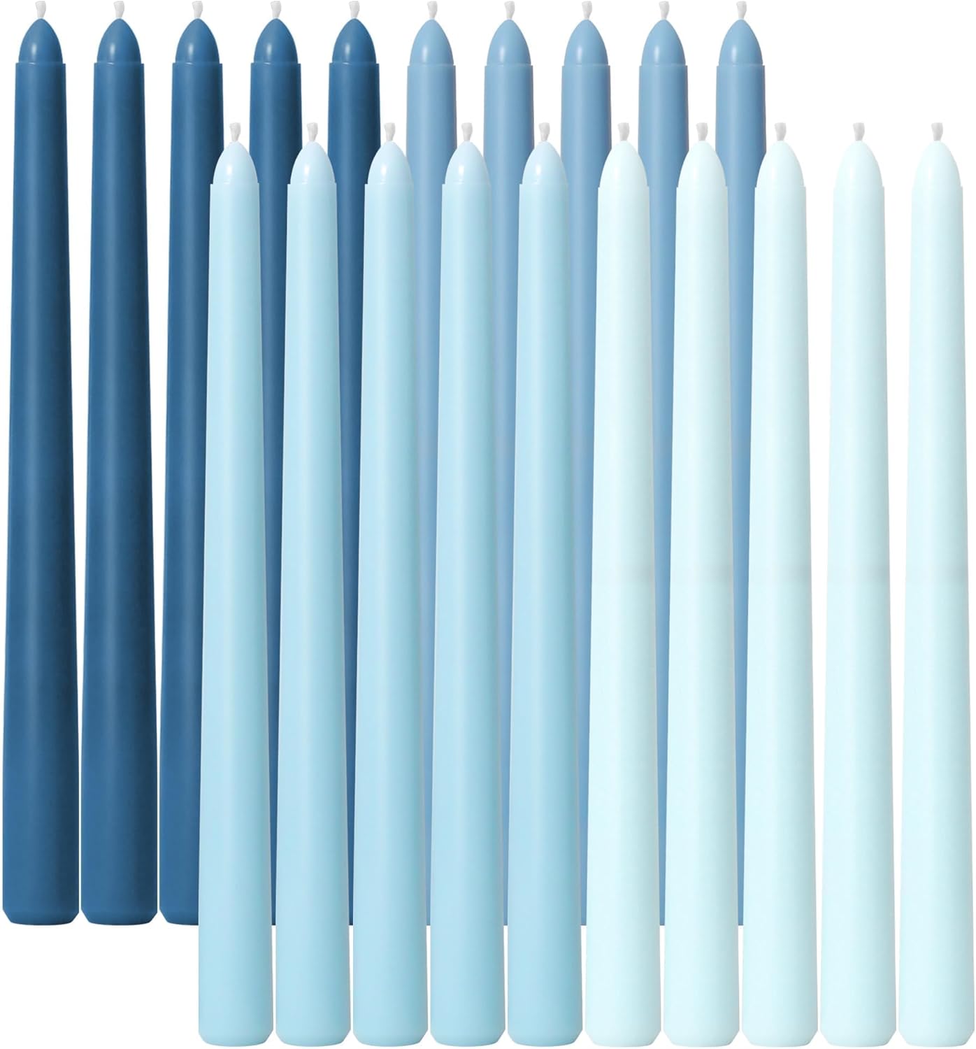 Viyffo 10 Inch Taper Candles Blue 20 Pack – Unscented, Smokeless，Long Tall Taper Candlesticks for Wedding, Dinner & Home Decor (Natural Color Series)