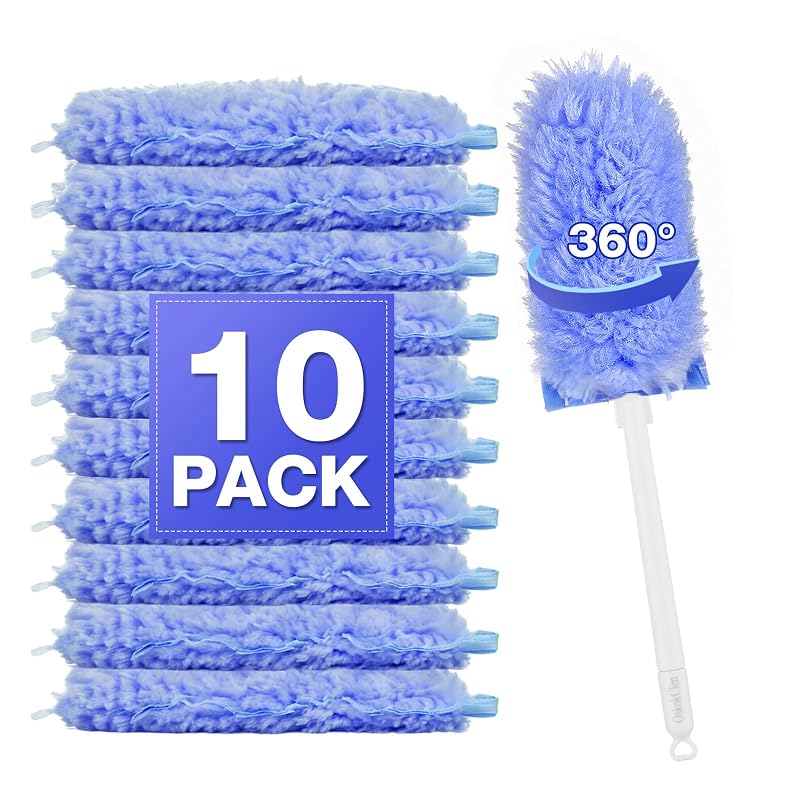 Kit de Espanador Descartável OskokClen com Cabo de 33 cm e Refis de Microfibra, Azul, 10 unidades