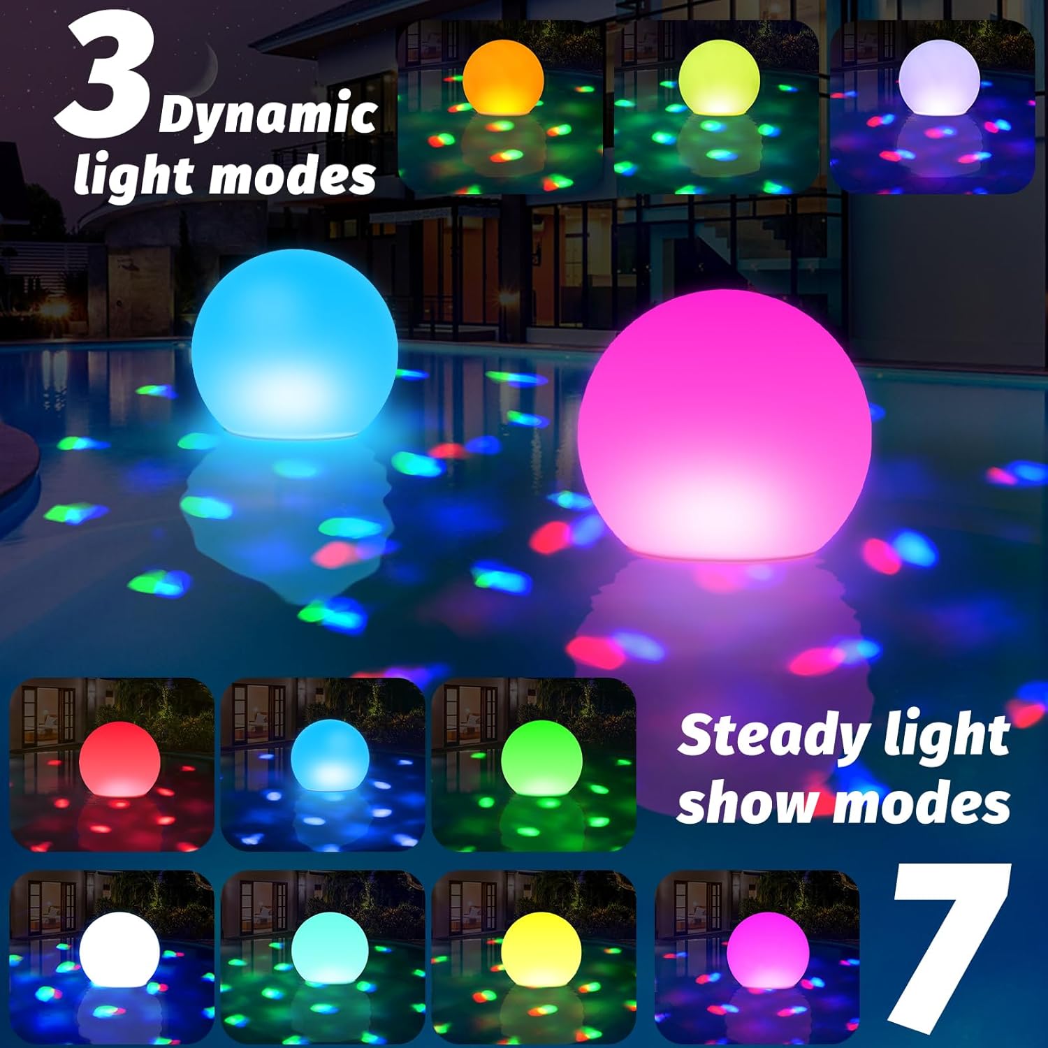 Floating Pool Lights, 6 Inch Light Up Pool Balls with Underwater Lights Show, Color Changing LED Pool Light That Float, IP68 Waterproof Floating Light for Pool, Party, Pond - 2pcs