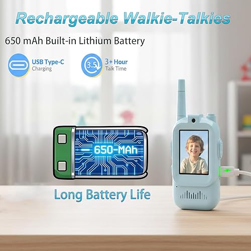Miniatura 4 de Walkie Talkies de video para niños, paquete de 2, 4 efectos de voz, juguetes de radio de 2 vías de largo alcance, regalos de cumpleaños de Navidad