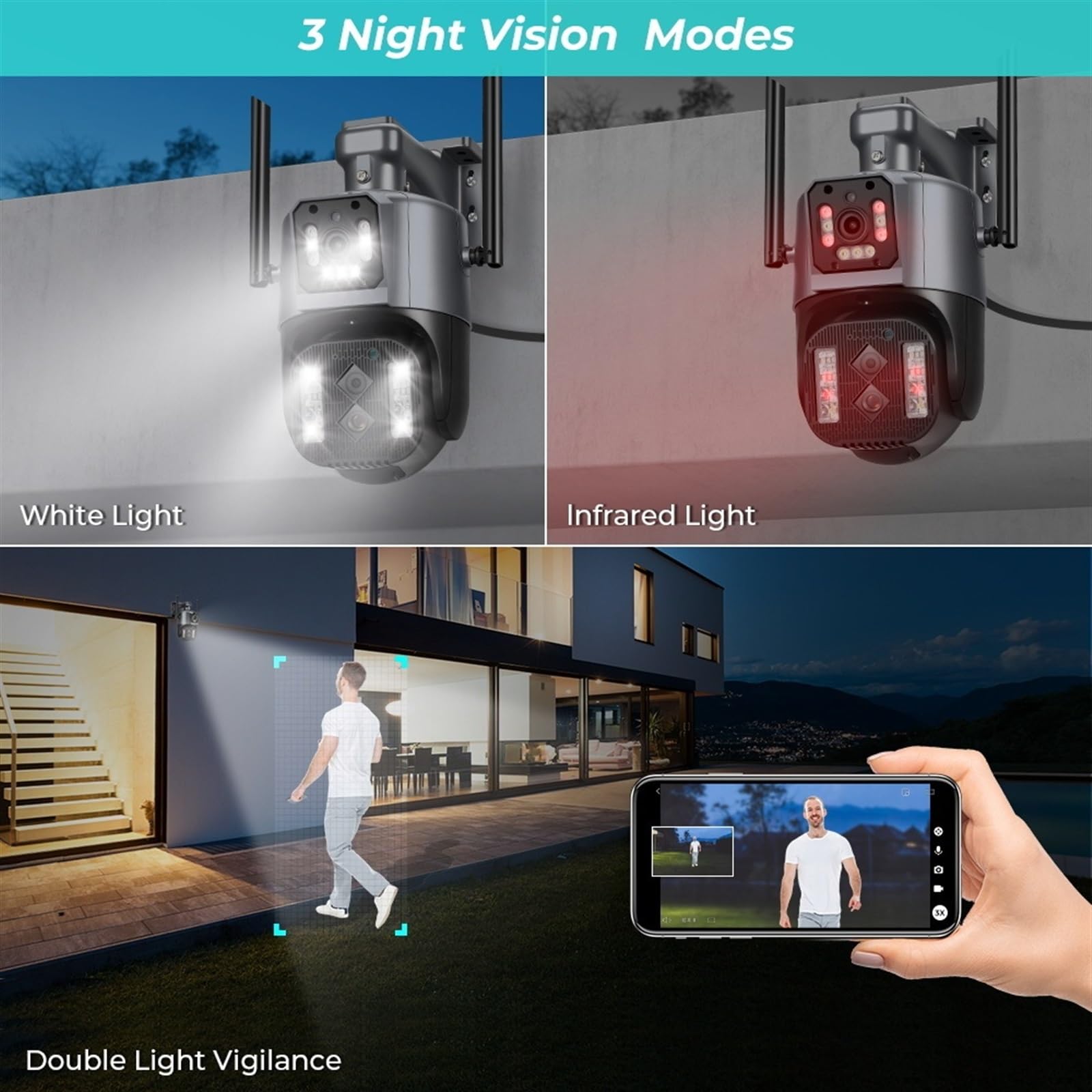 Kamera bezpieczeństwa na zewnątrz Kamera Wi-Fi 4MP 4K Zewnętrzna kamera z trzema obiektywami Podwójny ekran 10X Zoom hybrydowy AI Automatyczne śledzenie Kamera do monitoringu CCTV Zewnętrzna kamera PT
