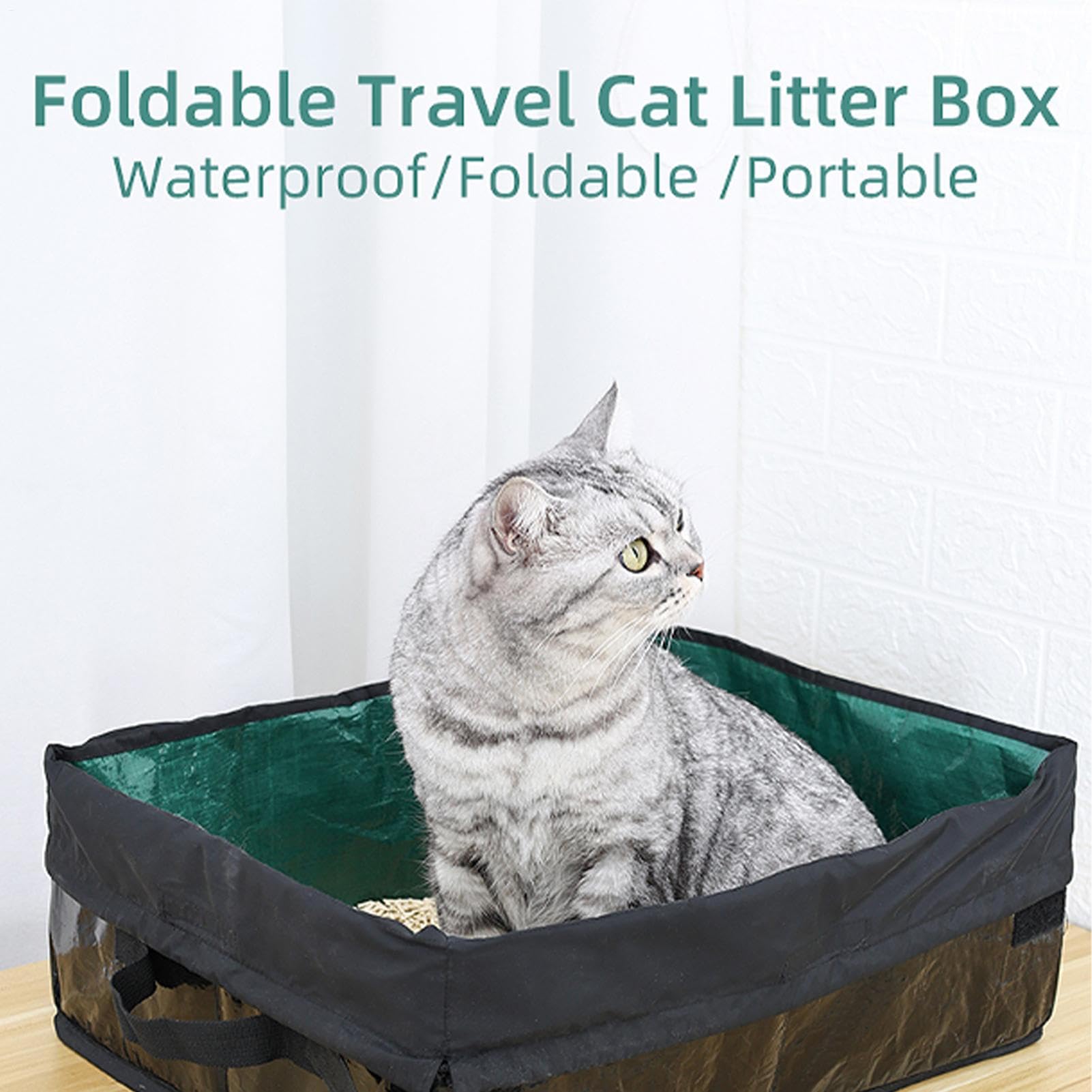 Lettiera portatile per gatti, kit per lettiera da viaggio per gatti, lettiera da viaggio per gatti, pieghevole, vassoio con apertura superiore, per interni auto, viaggi, posizionamento angolare dei
