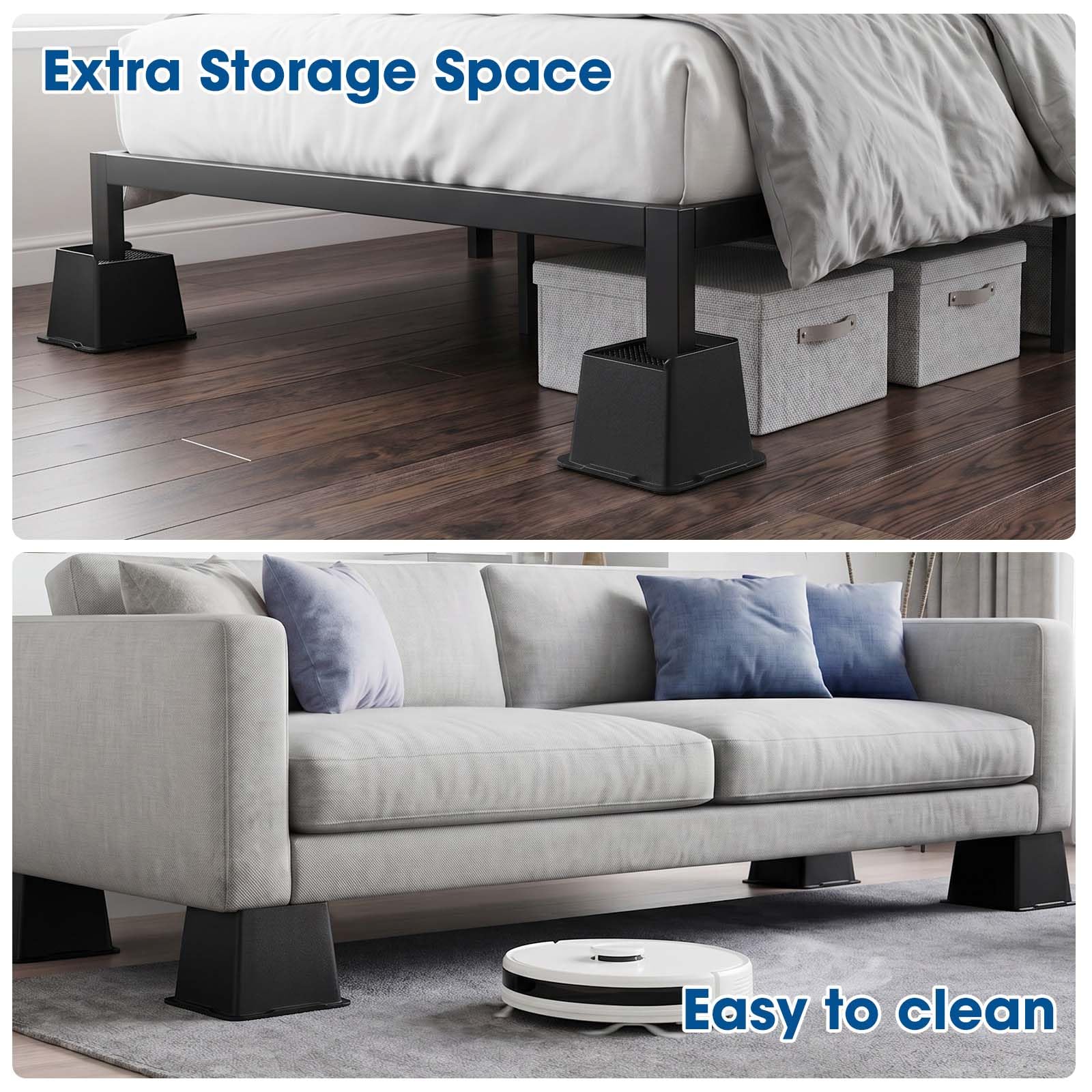 MYMULIKE Riser per letto 15,2 cm, per mobili grandi, 15,2 cm, supporto 2,721,6 kg, blocco alzante per tavolo, divano, sedia, ascensori per mobili, confezione da 4