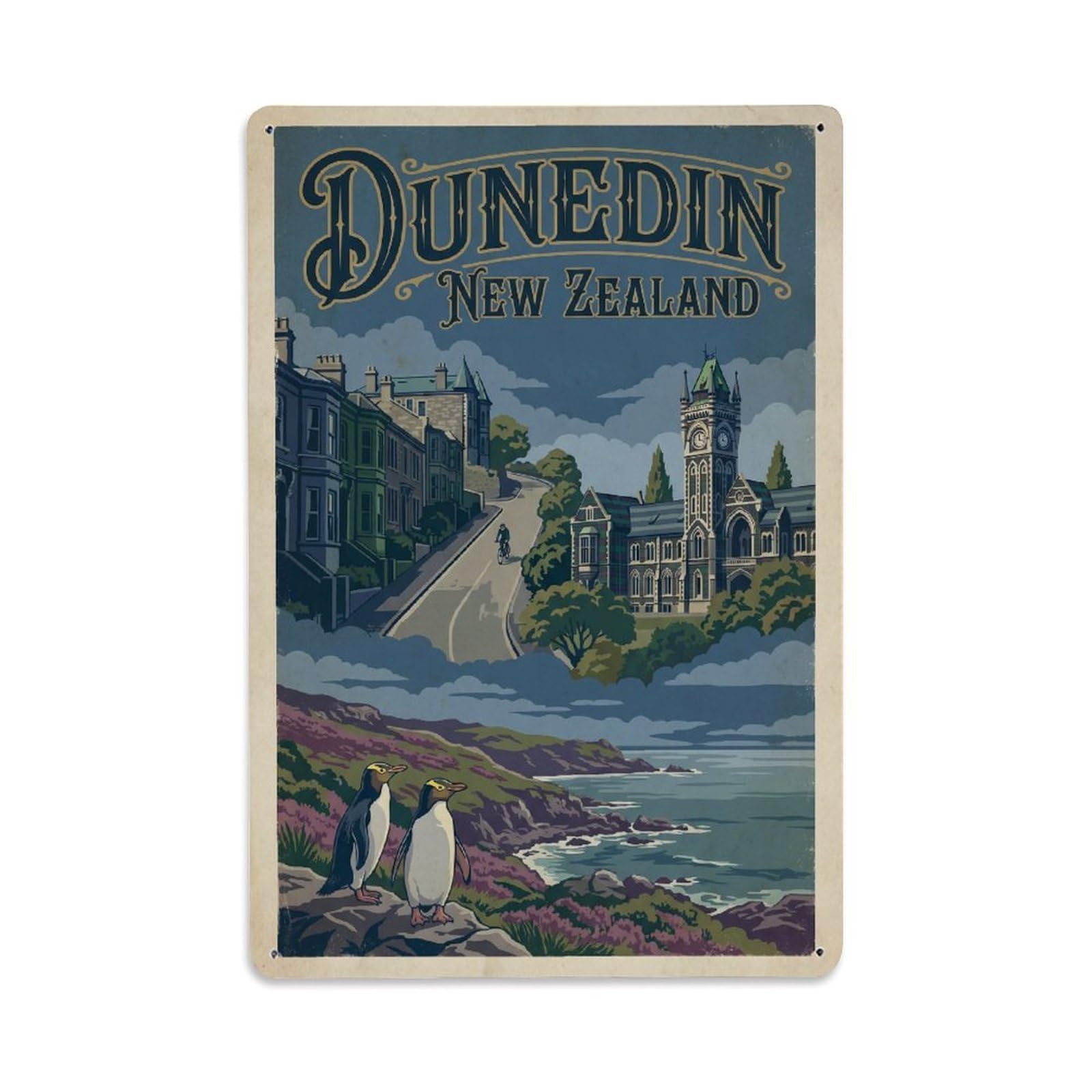 Metal Tin Sign Vintage New Zealand Dunedin Travel