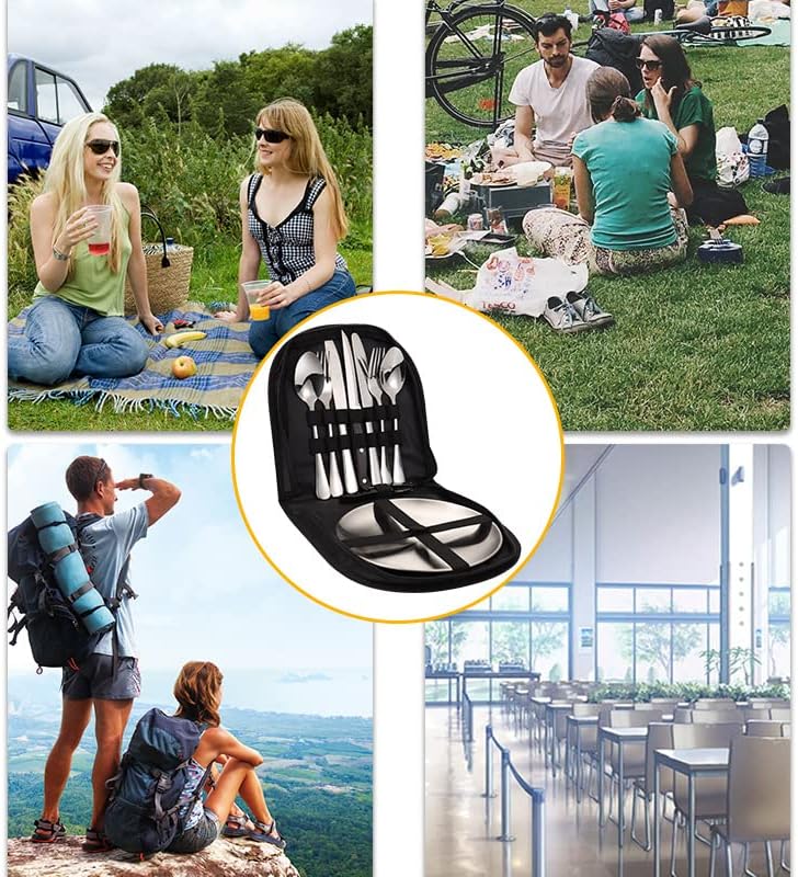 Silverware Flatware Set, Stainless Steel Portable Outdoor Meal Bag Lunch Tray Travel Camping Cutlery Knife Fork Spoon Set(Gold)