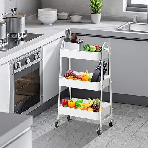 Miniatura 9 de Botion Carrito de almacenamiento 99% de construcción de metal, carrito de almacenamiento multifuncional, fuerte capacidad de peso, ahorro de espacio